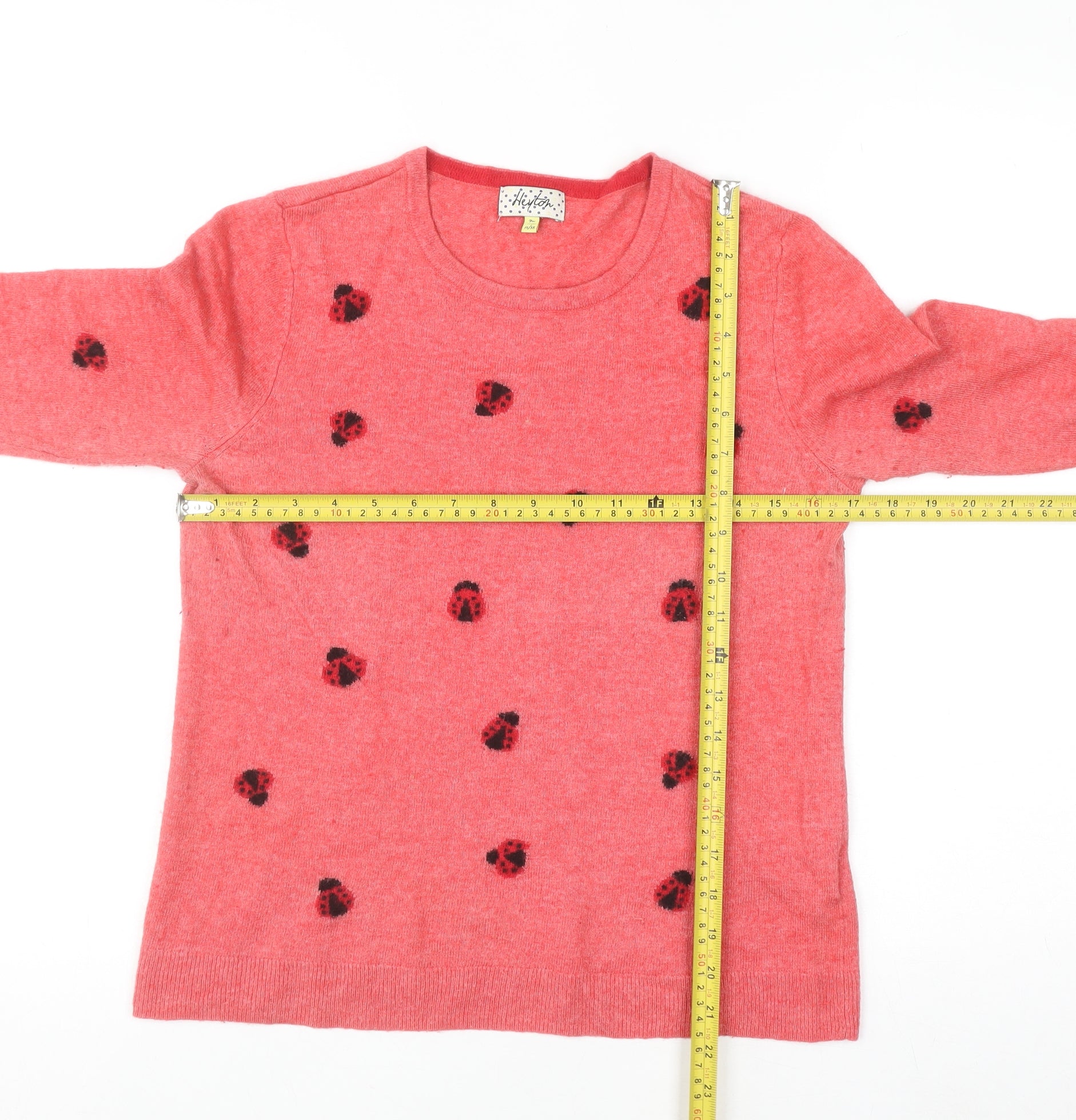 Womens Heyton Size 12 Pullover Jumper Pink Crew Neck Animal Print Long Sleeve - label detail