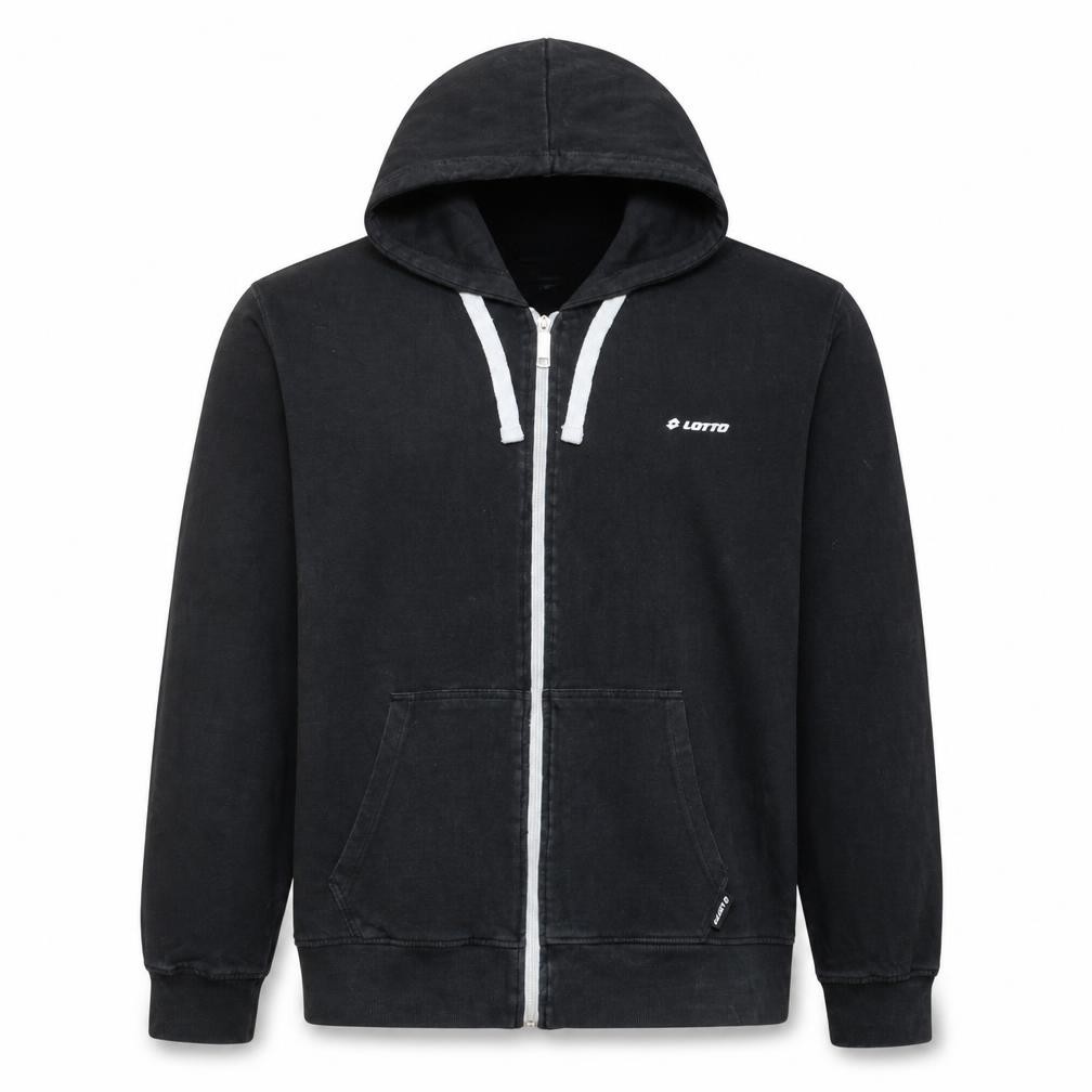 Mens Lotto Size 2XL Full Zip Hoodie Black Long Sleeve Logo - front view