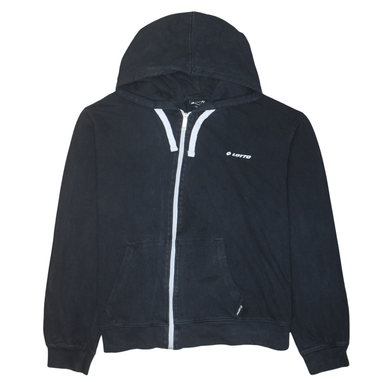 Mens Lotto Size 2XL Full Zip Hoodie Black Long Sleeve Logo - reverse view