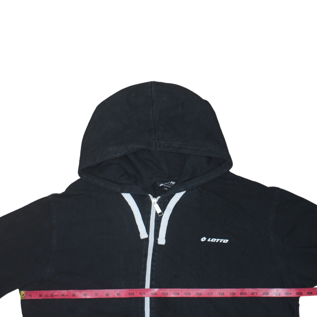 Mens Lotto Size 2XL Full Zip Hoodie Black Long Sleeve Logo - close detail