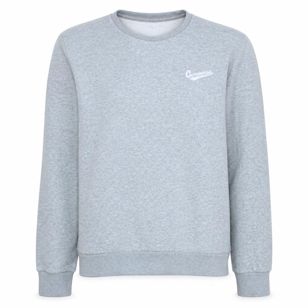 Converse Mens Pullover Sweatshirt Size L Grey Long Sleeve Graphic Print Logo - front view