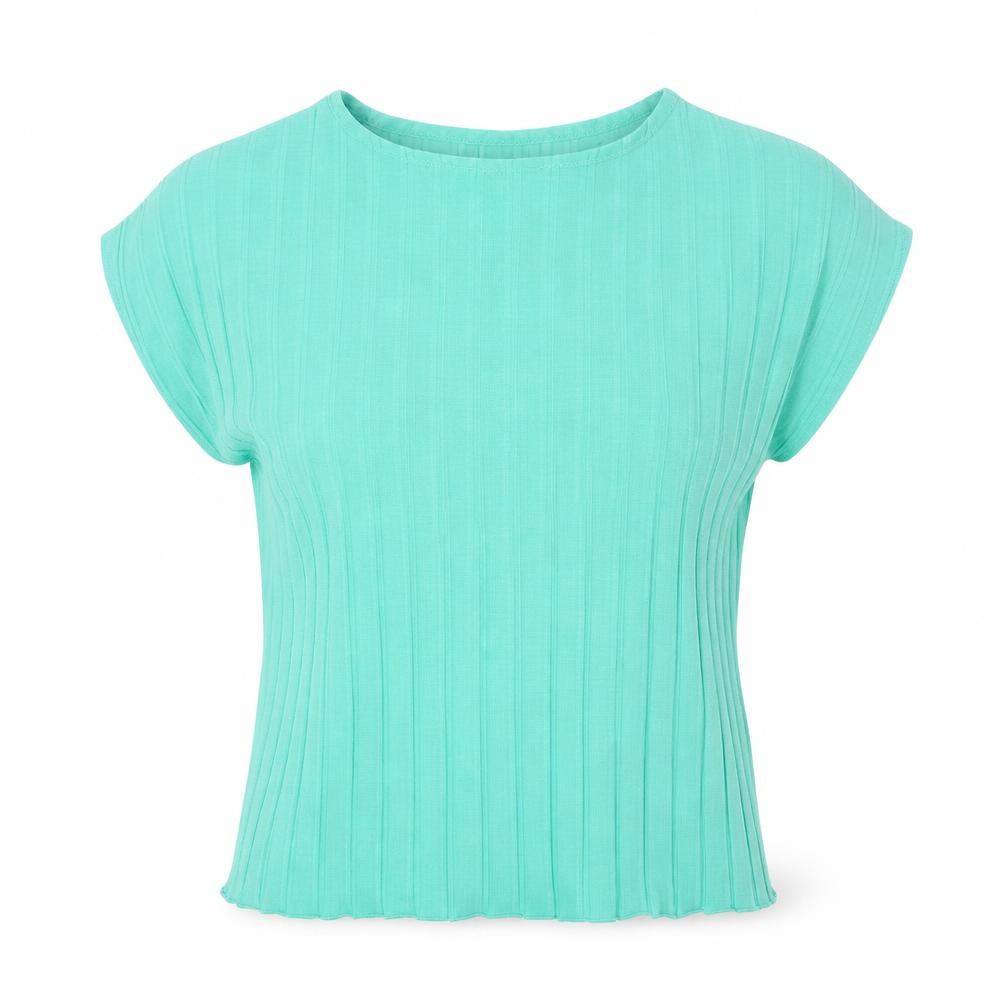 Womens Gallery Size S Basic Blouse Green Solid Boat Neck Short Sleeve Casual - front view