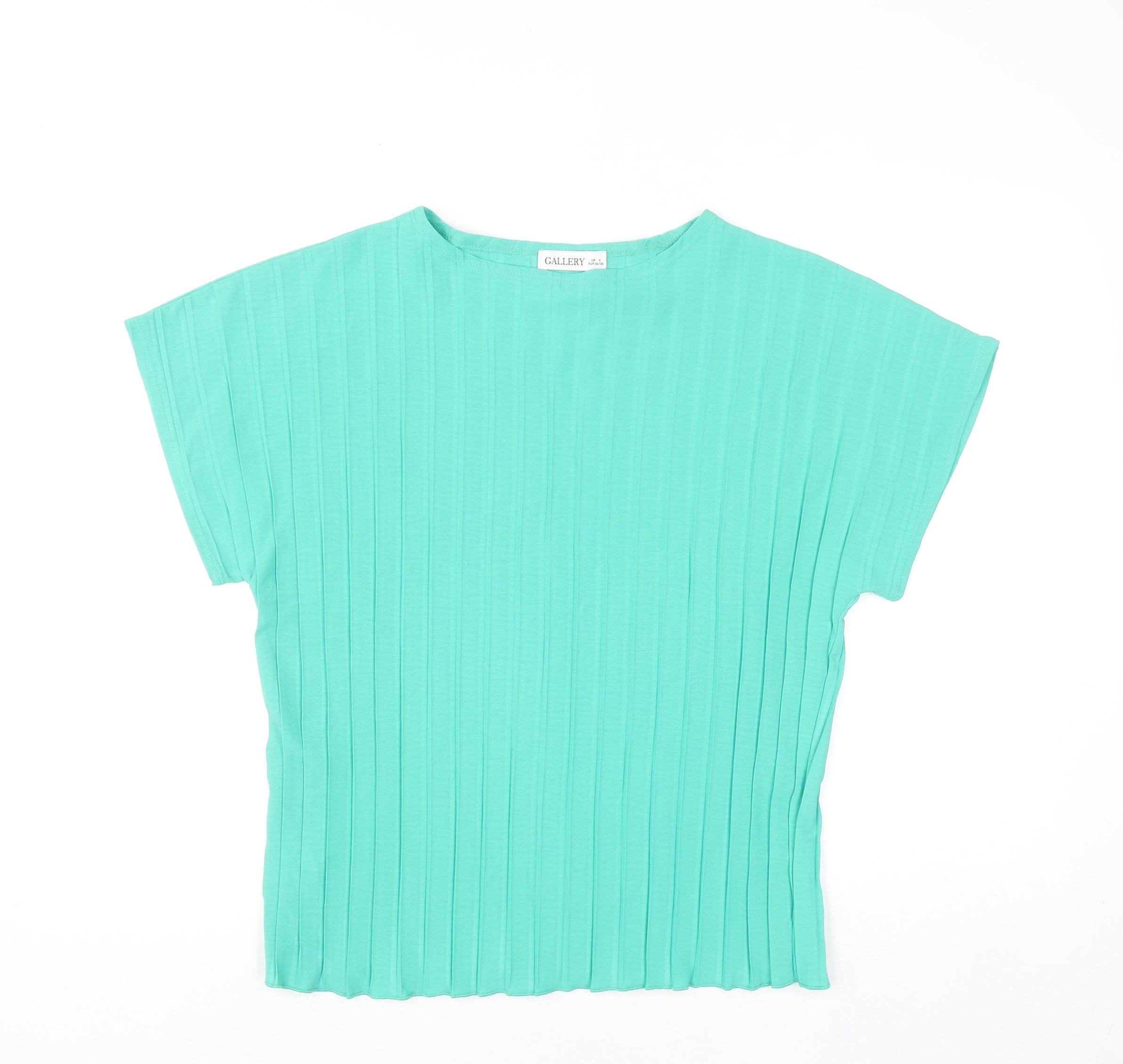 Womens Gallery Size S Basic Blouse Green Solid Boat Neck Short Sleeve Casual - reverse view