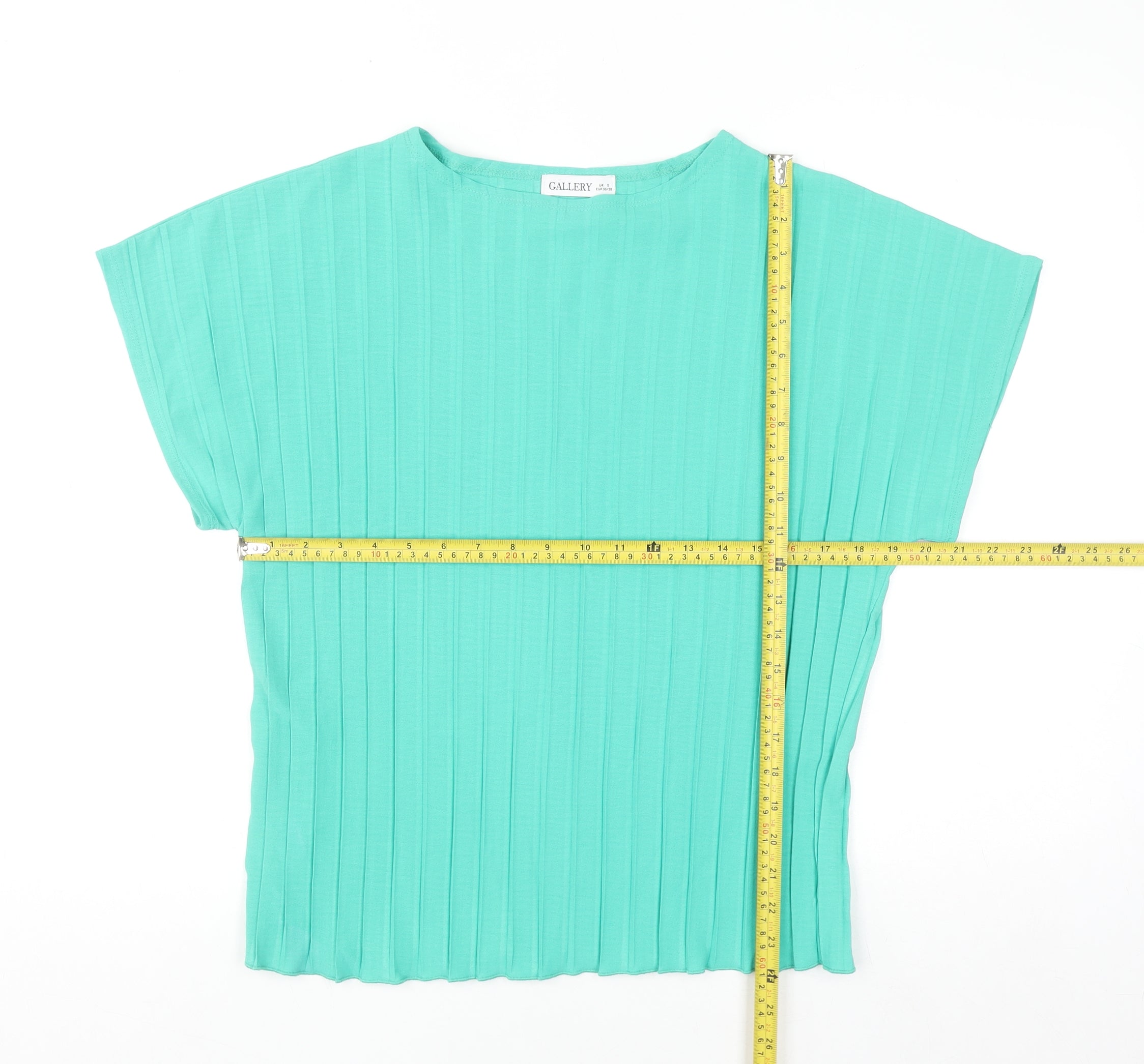 Womens Gallery Size S Basic Blouse Green Solid Boat Neck Short Sleeve Casual - label detail
