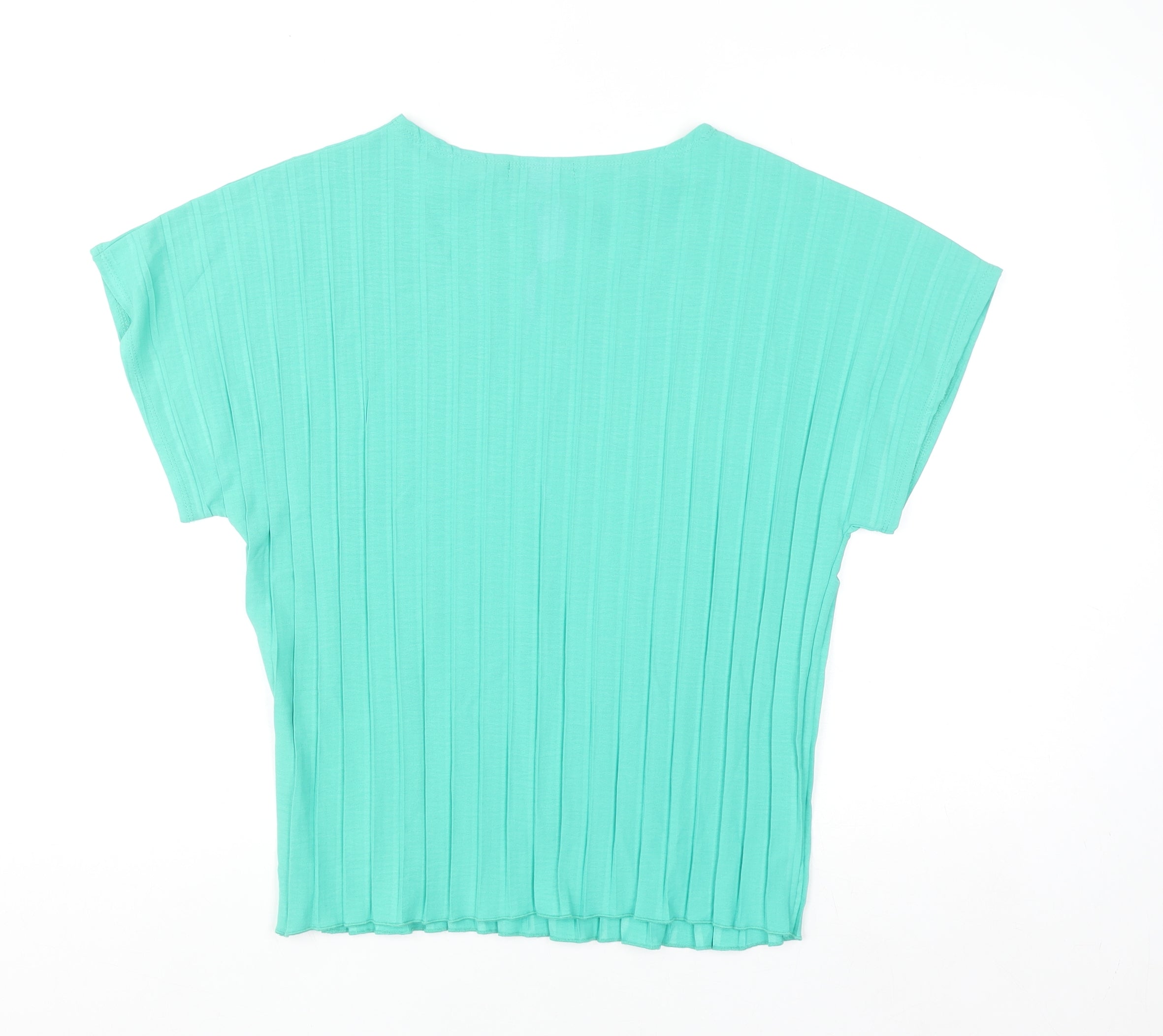 Womens Gallery Size S Basic Blouse Green Solid Boat Neck Short Sleeve Casual - close detail