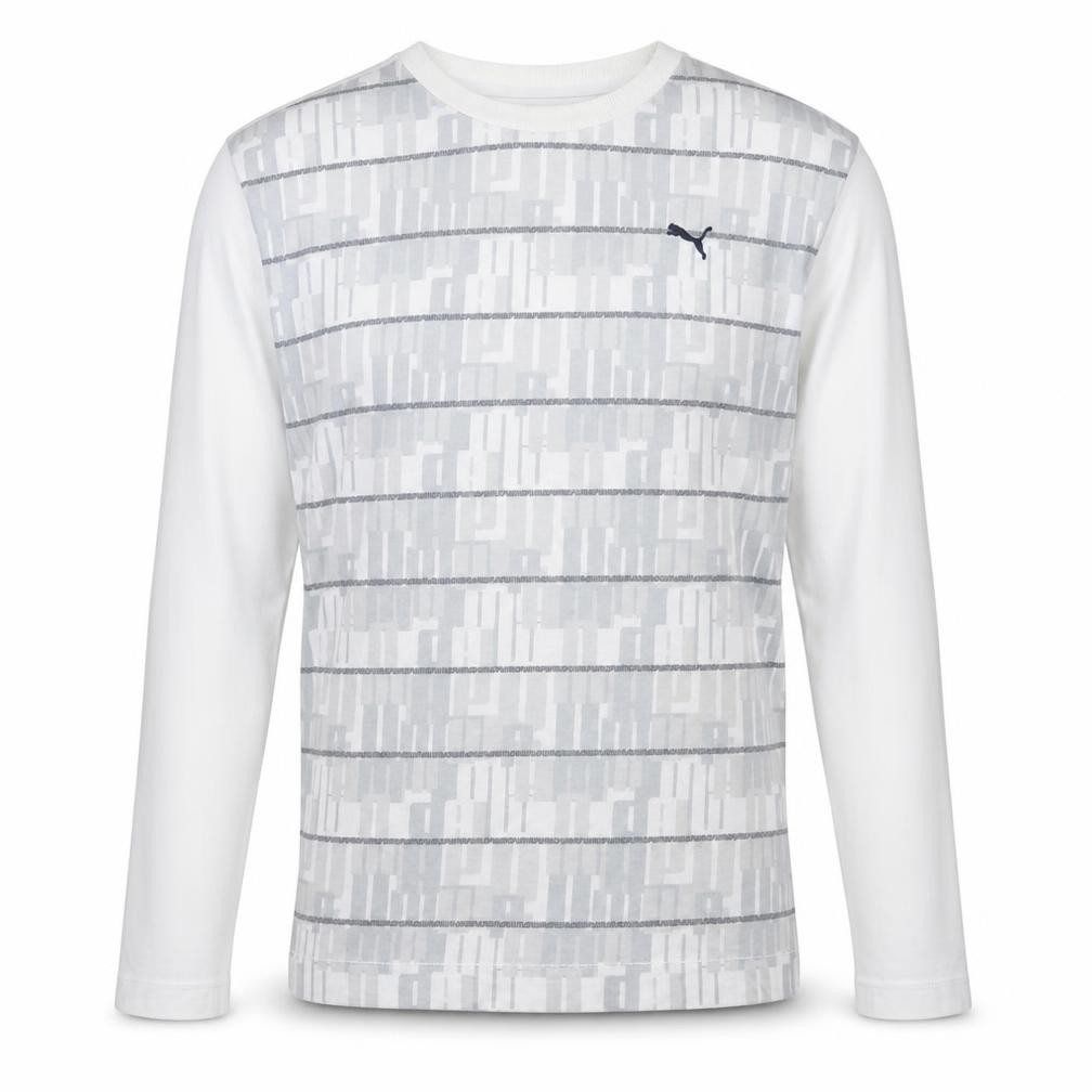 PUMA Mens Button-Up Size 2XL White Striped Crew Neck Long Sleeve Casual - front view