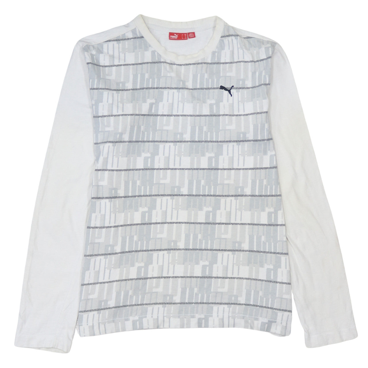 PUMA Mens Button-Up Size 2XL White Striped Crew Neck Long Sleeve Casual - reverse view