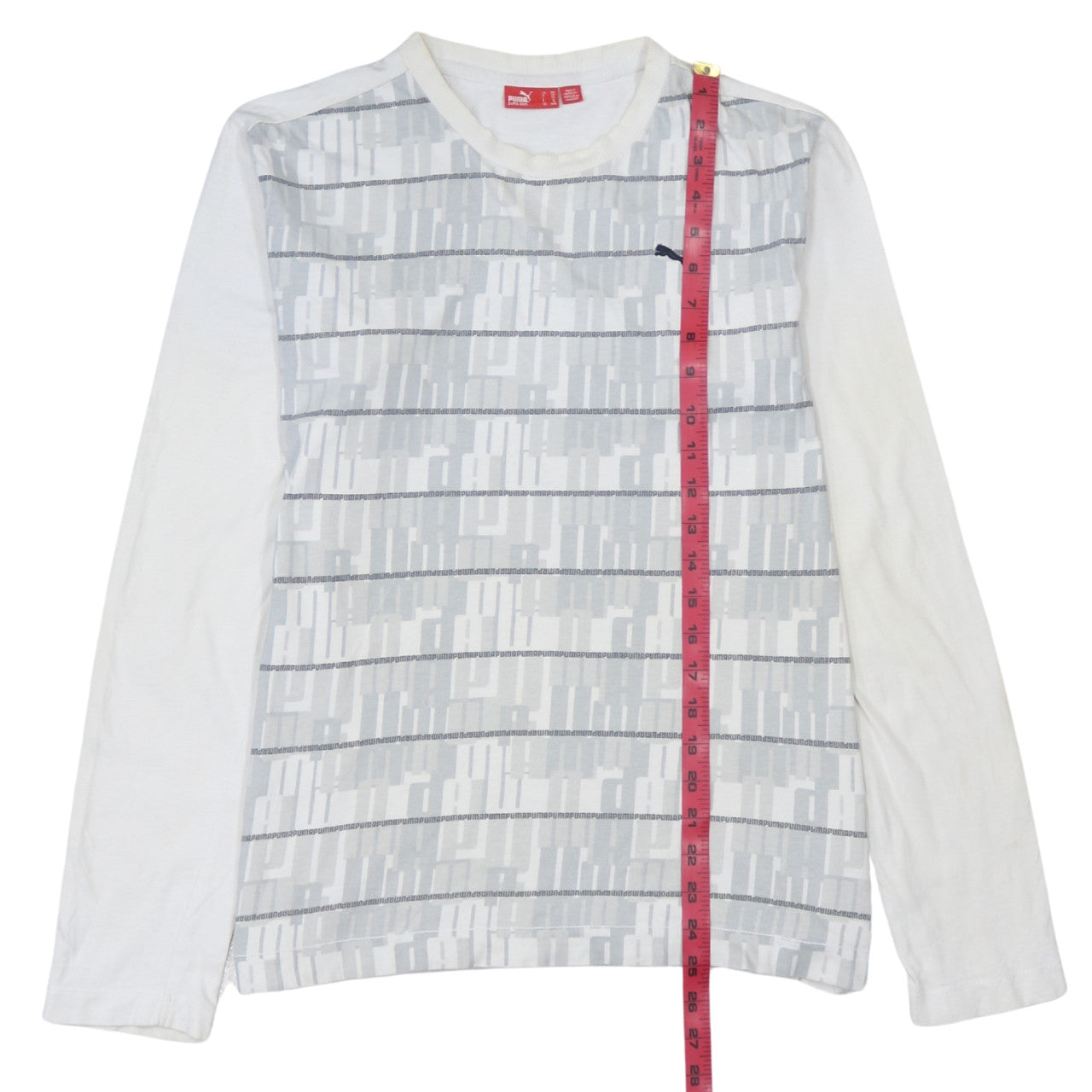 PUMA Mens Button-Up Size 2XL White Striped Crew Neck Long Sleeve Casual - label detail