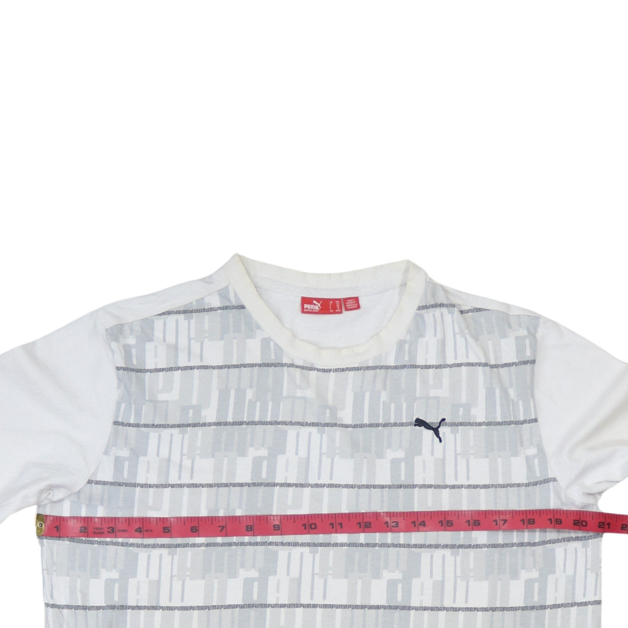 PUMA Mens Button-Up Size 2XL White Striped Crew Neck Long Sleeve Casual - close detail