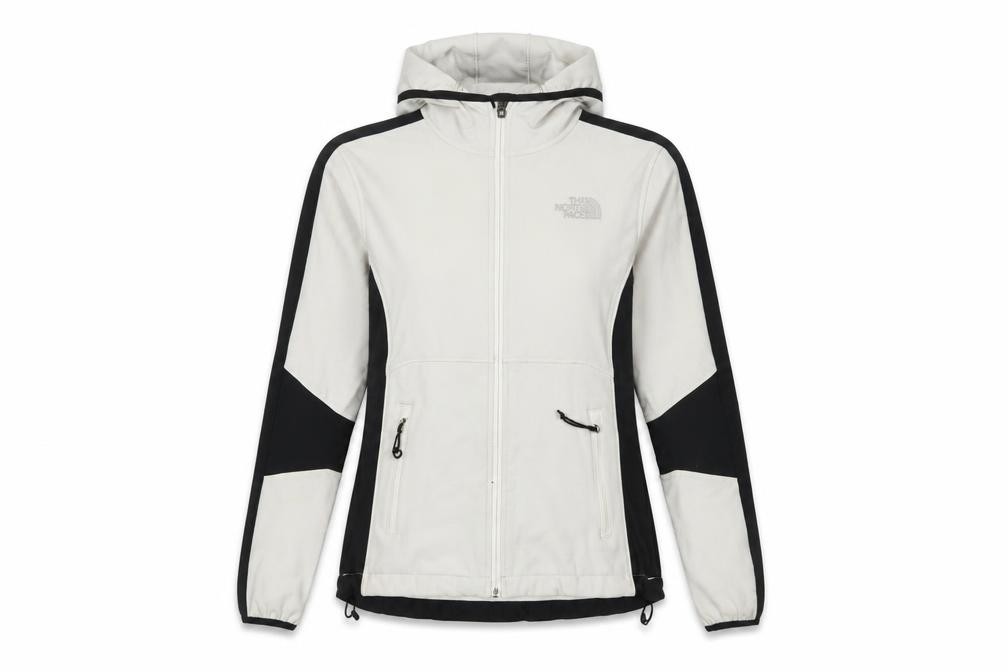 The North Face Womens Full Zip Hoodie Size XS Beige Colourblock Long Sleeve Logo - front view