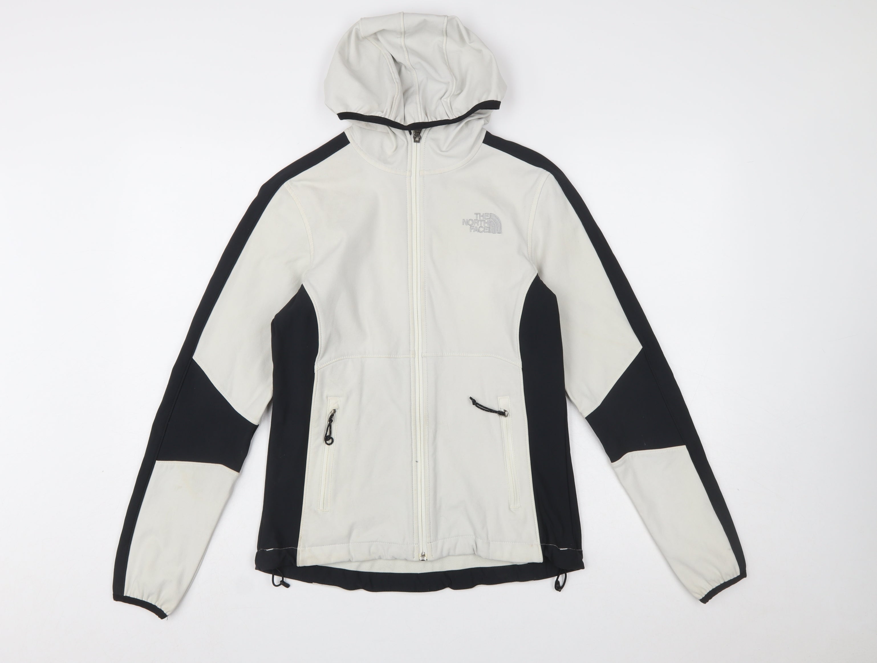 The North Face Womens Full Zip Hoodie Size XS Beige Colourblock Long Sleeve Logo - reverse view