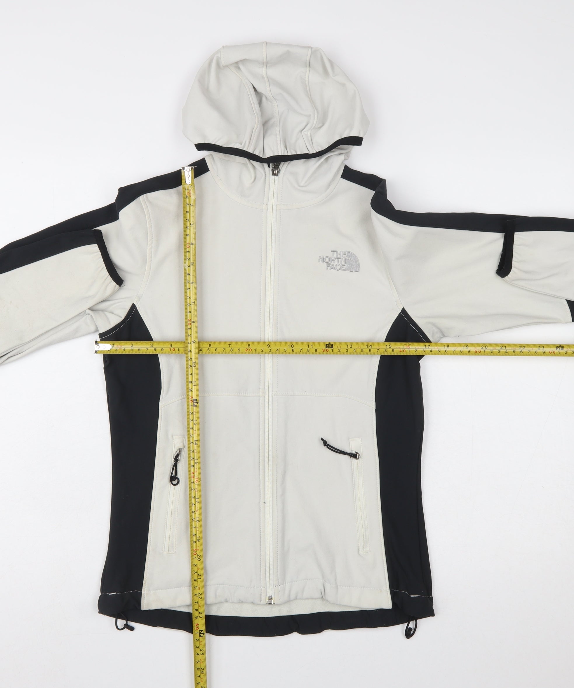 The North Face Womens Full Zip Hoodie Size XS Beige Colourblock Long Sleeve Logo - label detail