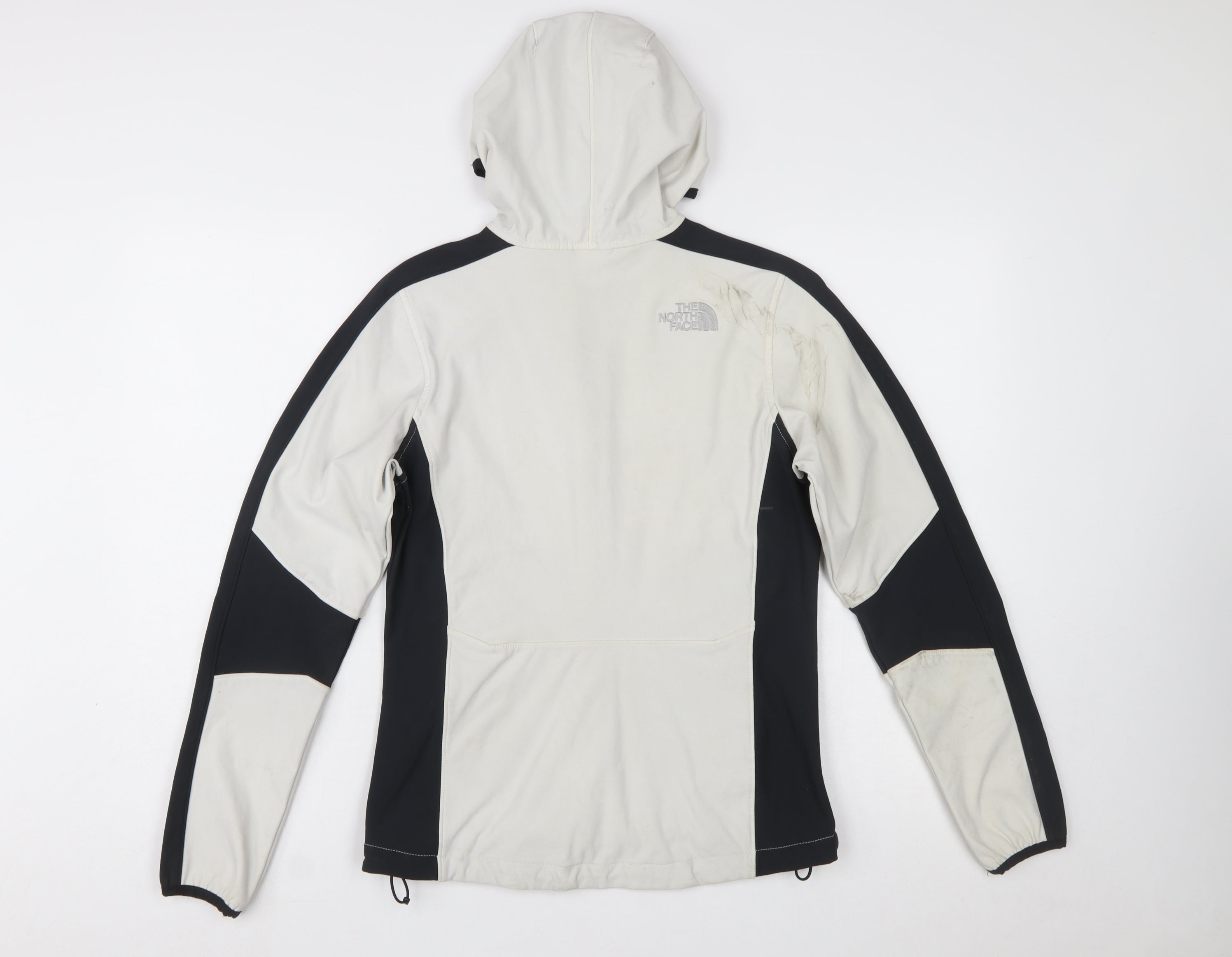 The North Face Womens Full Zip Hoodie Size XS Beige Colourblock Long Sleeve Logo - close detail
