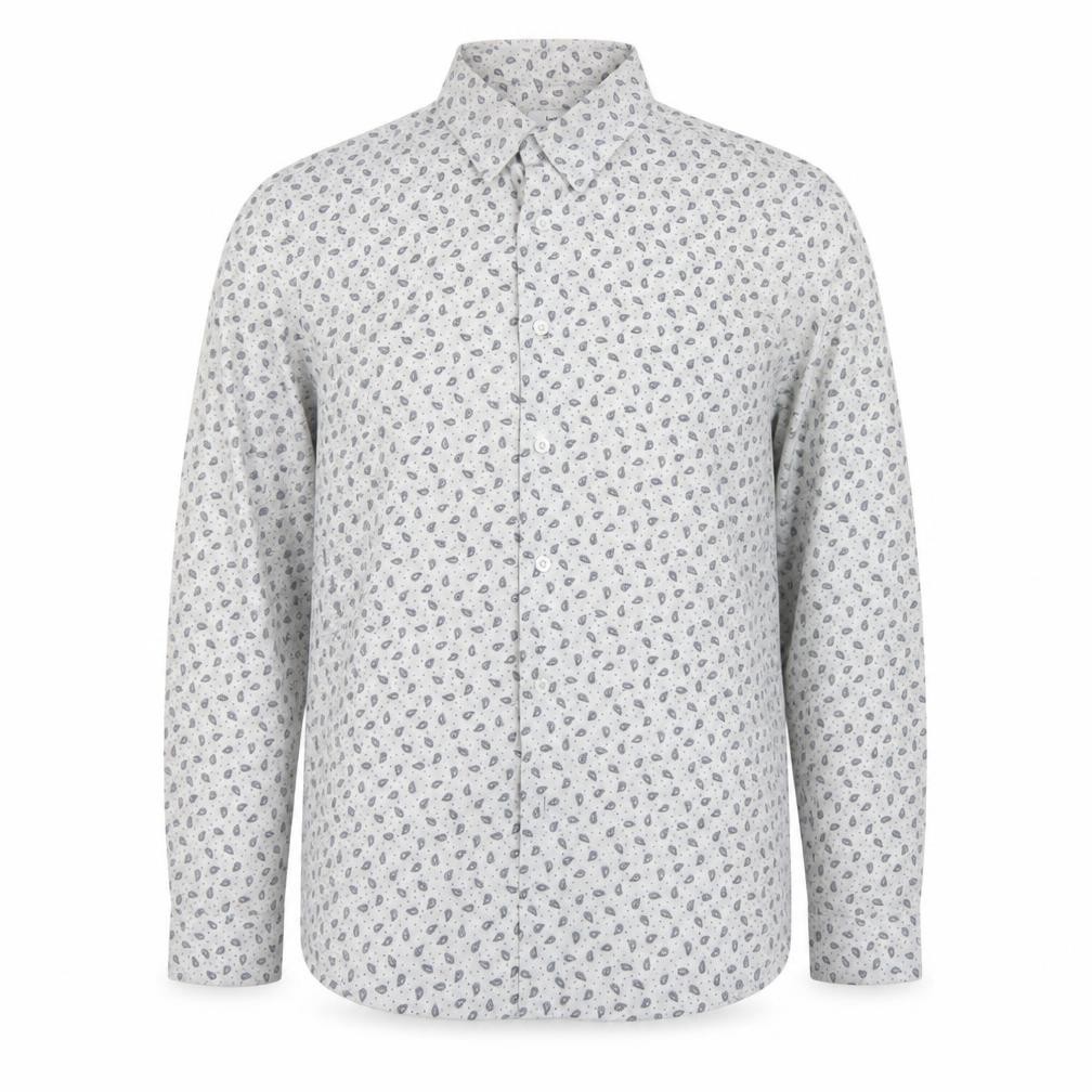 Peter Werth Mens Button-Up Size L White Paisley Collared Long Sleeve Casual - front view