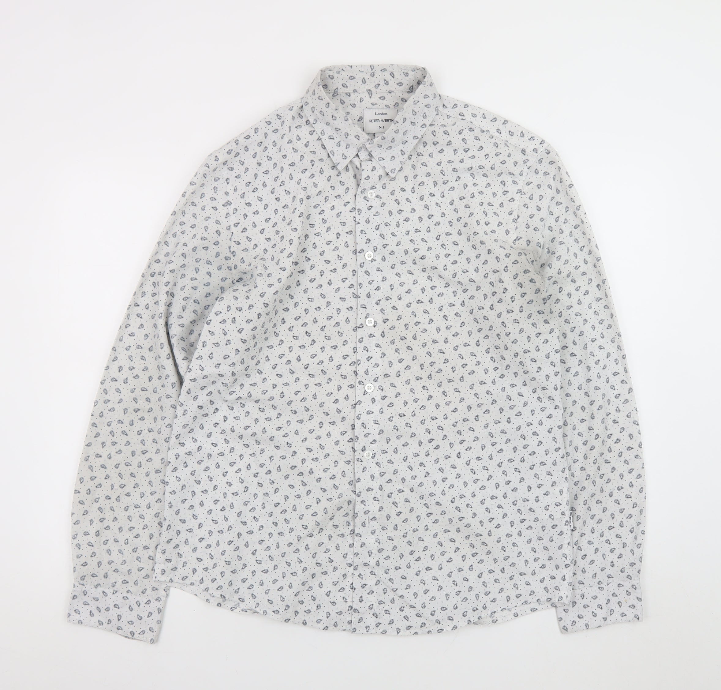 Peter Werth Mens Button-Up Size L White Paisley Collared Long Sleeve Casual - reverse view