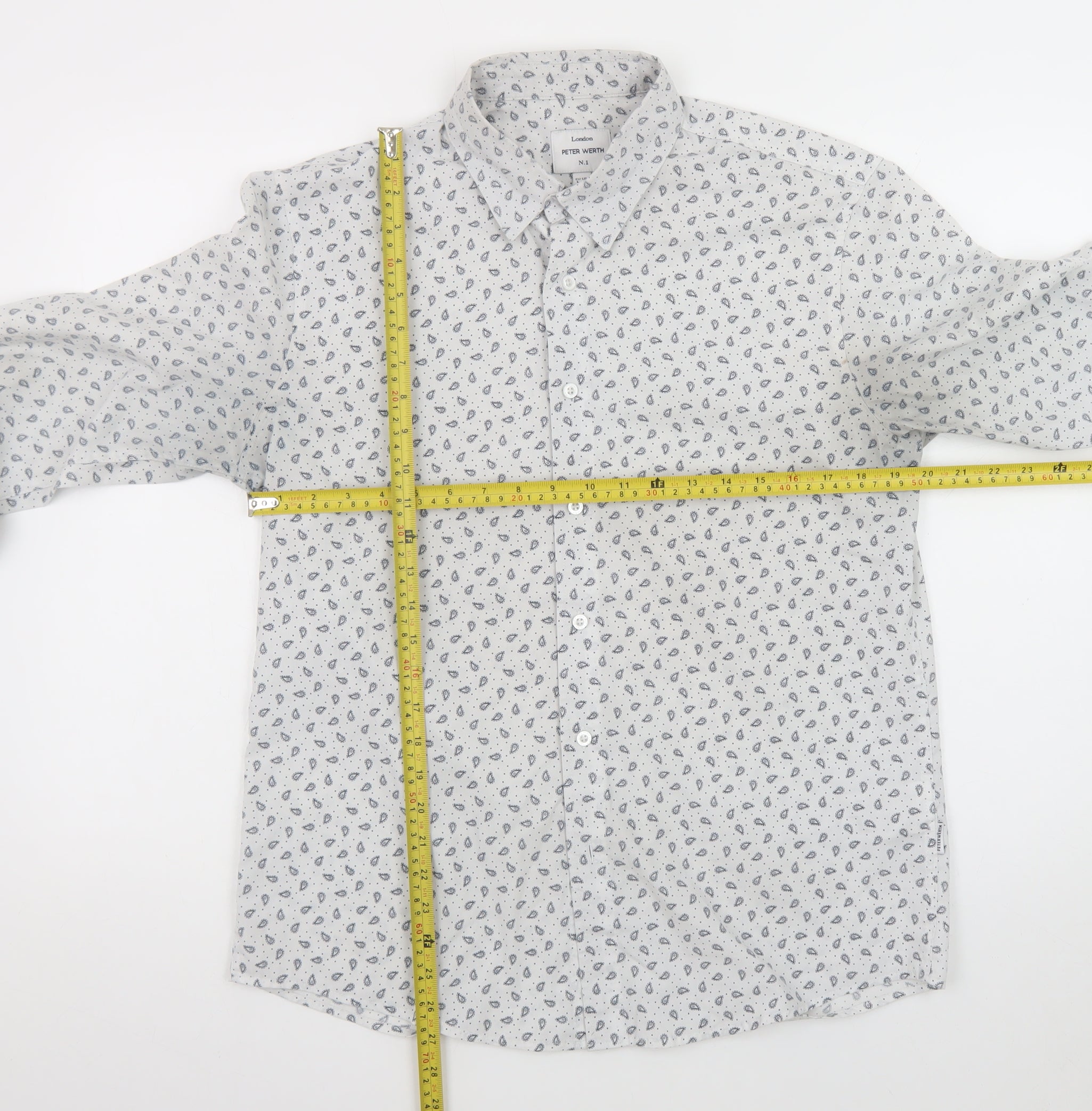 Peter Werth Mens Button-Up Size L White Paisley Collared Long Sleeve Casual - label detail