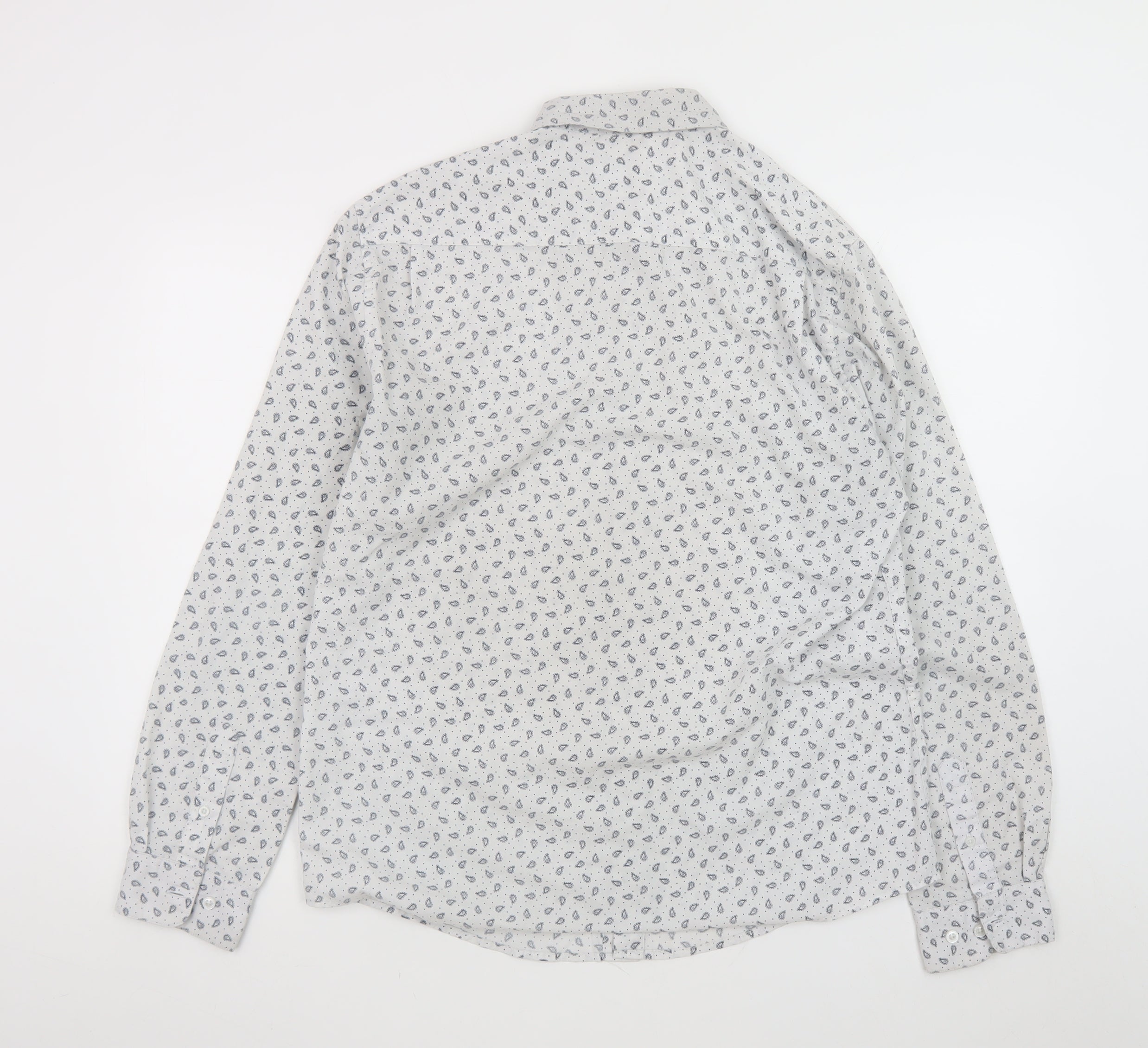 Peter Werth Mens Button-Up Size L White Paisley Collared Long Sleeve Casual - close detail