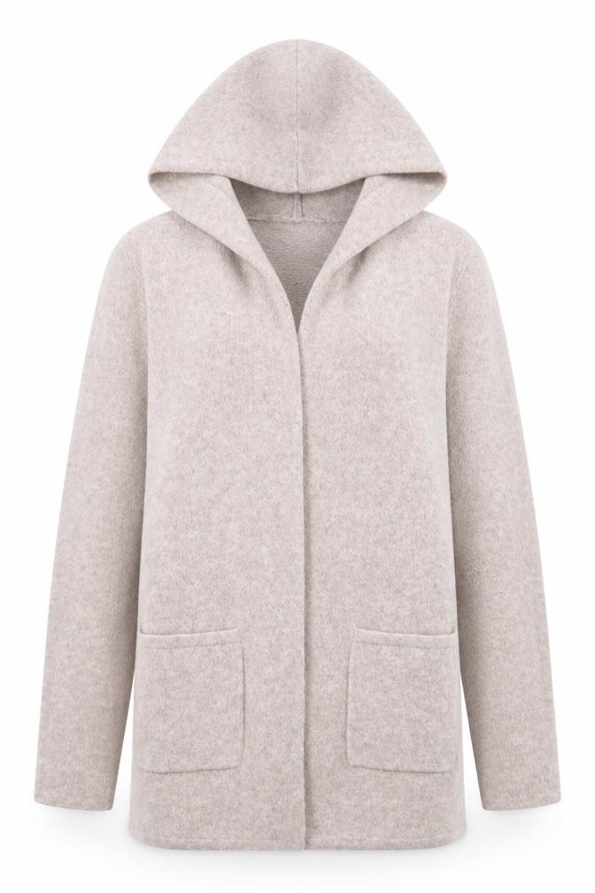 Womens VERO MODA Size S Cardigan Jumper Beige V-Neck Long Sleeve Casual Hooded - front view