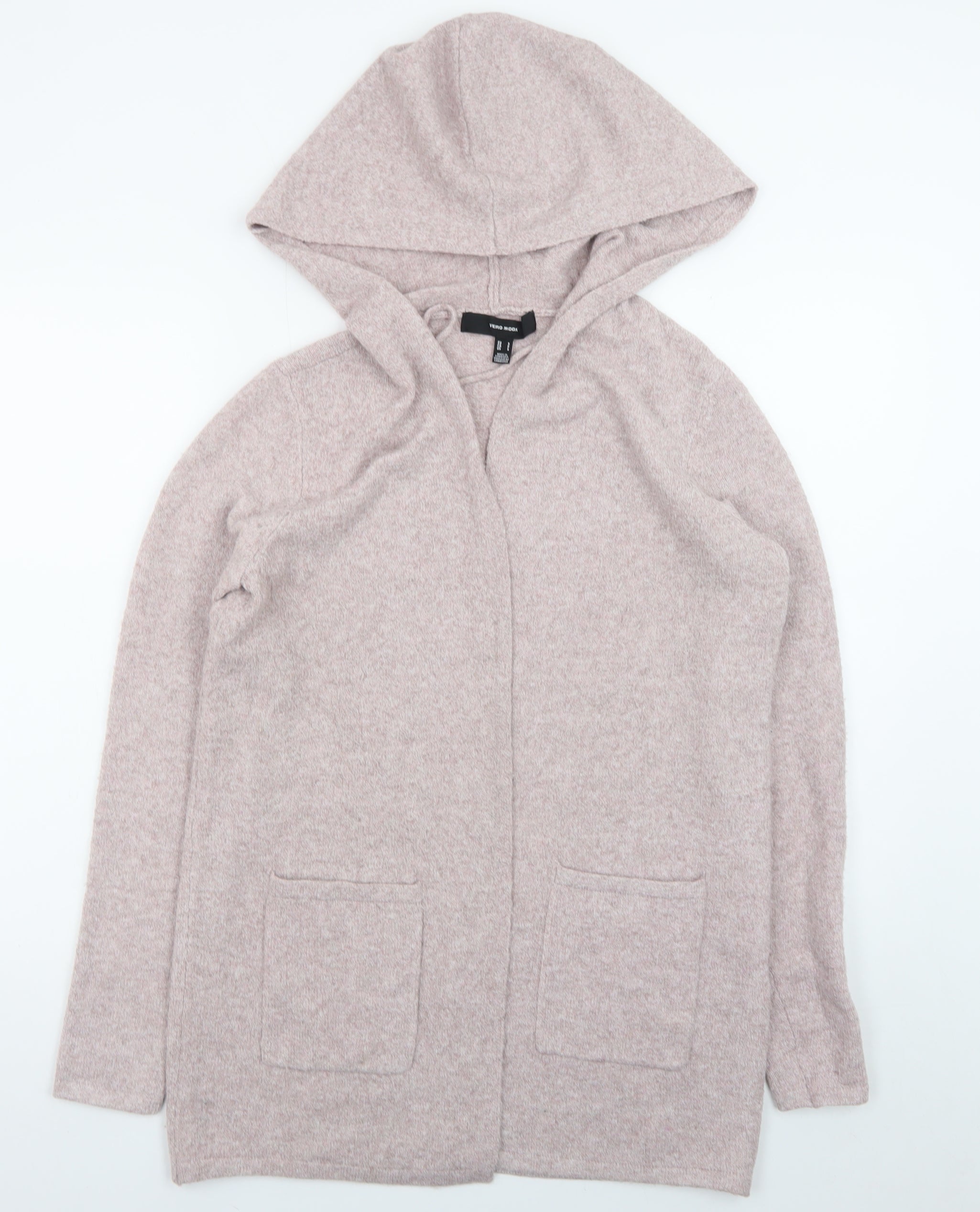 Womens VERO MODA Size S Cardigan Jumper Beige V-Neck Long Sleeve Casual Hooded - reverse view
