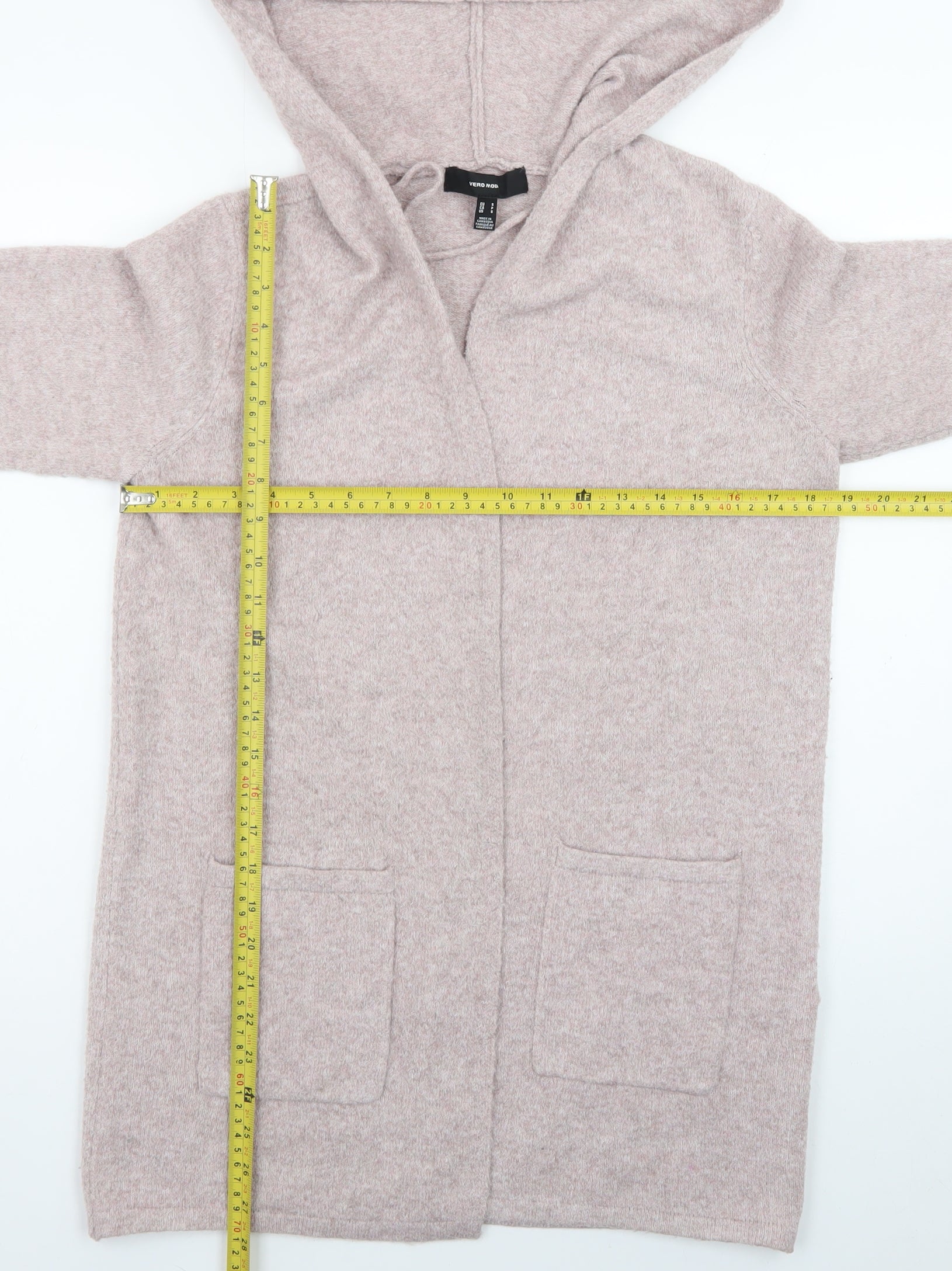 Womens VERO MODA Size S Cardigan Jumper Beige V-Neck Long Sleeve Casual Hooded - label detail