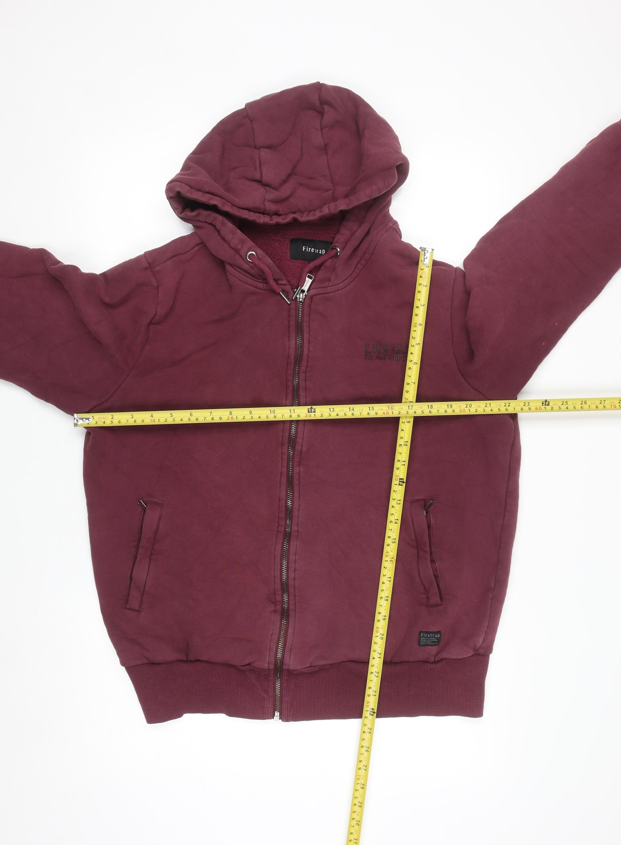 Mens Firetrap Size XL Full Zip Hoodie Red Long Sleeve Logo - label detail