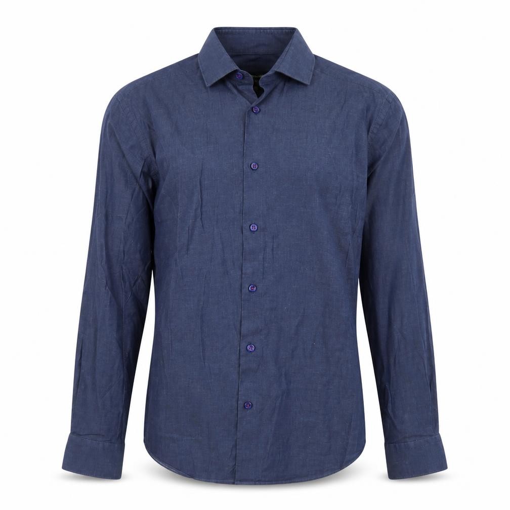 Mens Remus Uomo Size M Button-Up Blue Solid Collared Long Sleeve Business Button - front view