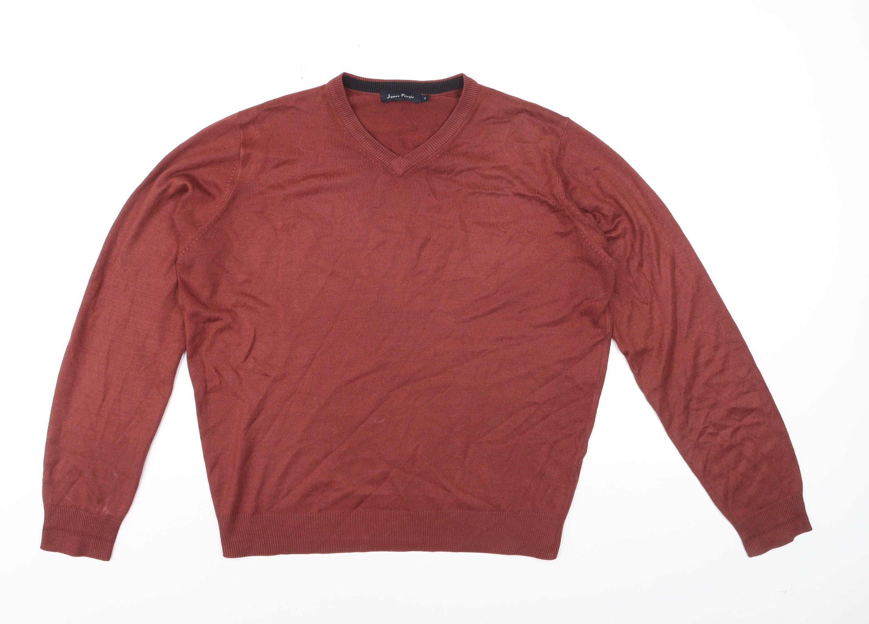 Mens James Pringle Size S Pullover Jumper Brown V-Neck Long Sleeve Casual - reverse view