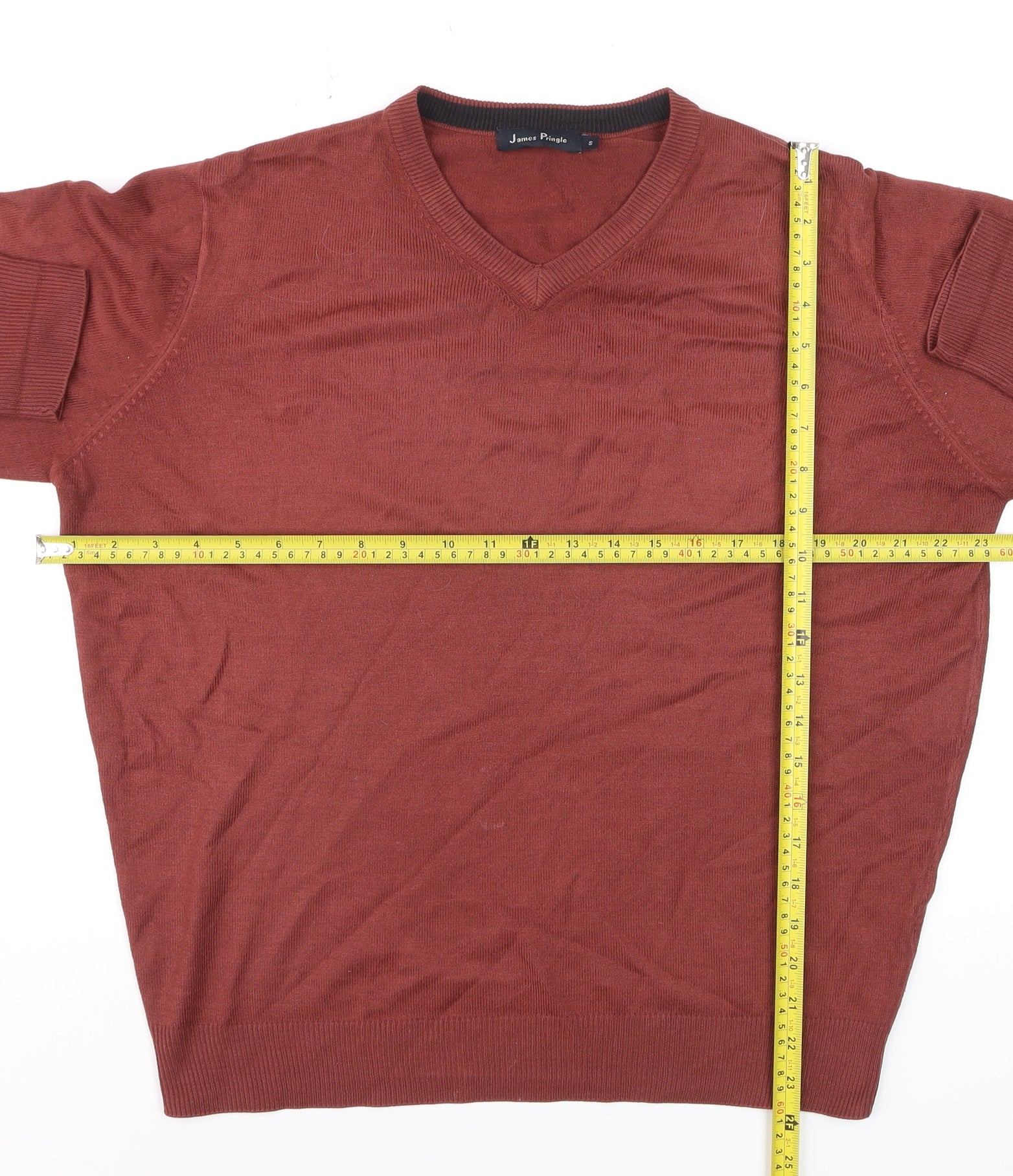 Mens James Pringle Size S Pullover Jumper Brown V-Neck Long Sleeve Casual - label detail