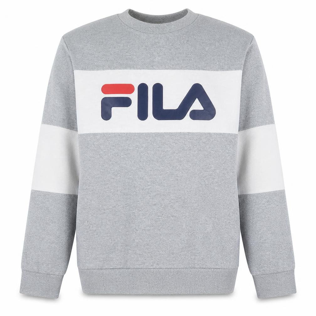 FILA Mens Pullover Sweatshirt Size L Grey Graphic Print Long Sleeve Logo - front view