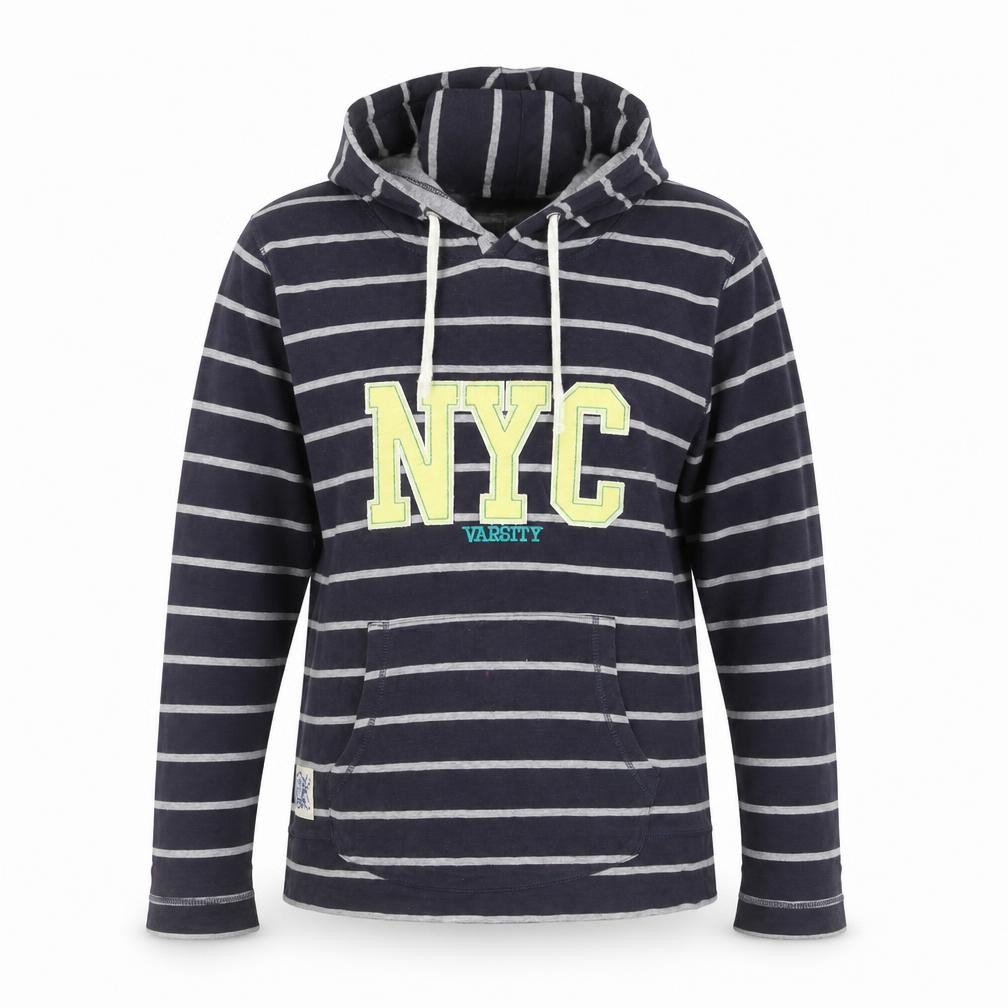 Womens South Size 18 Pullover Hoodie Blue Striped Long Sleeve Casual Hooded Logo - front view