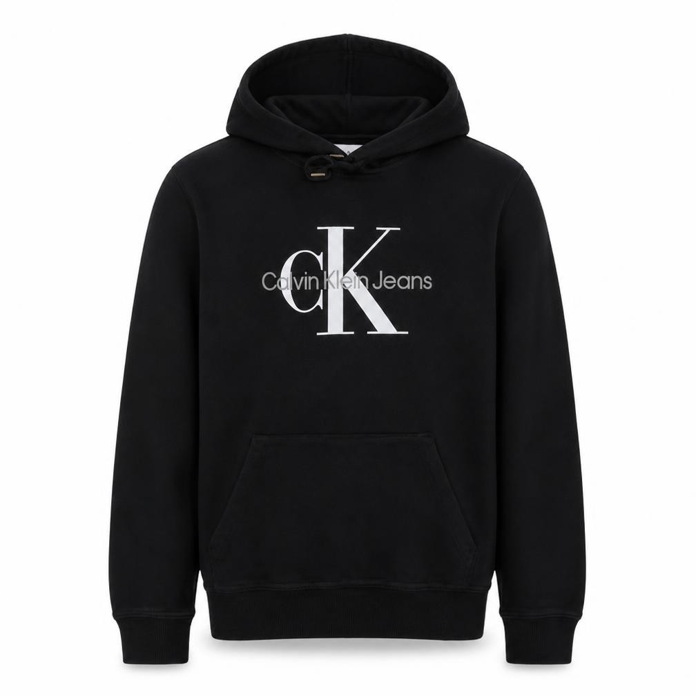 Calvin Klein Jeans Mens Pullover Hoodie Size L Black Graphic Print Long Sleeve - front view