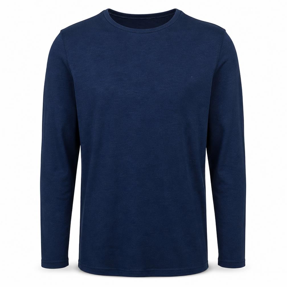 HUGO BOSS Mens T-Shirt Size M Blue Solid Crew Neck Long Sleeve All Seasons - front view