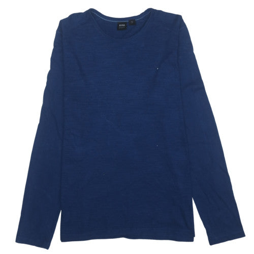 HUGO BOSS Mens T-Shirt Size M Blue Solid Crew Neck Long Sleeve All Seasons - reverse view