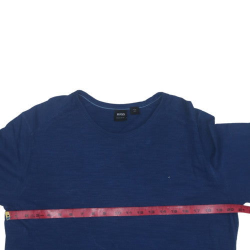HUGO BOSS Mens T-Shirt Size M Blue Solid Crew Neck Long Sleeve All Seasons - label detail