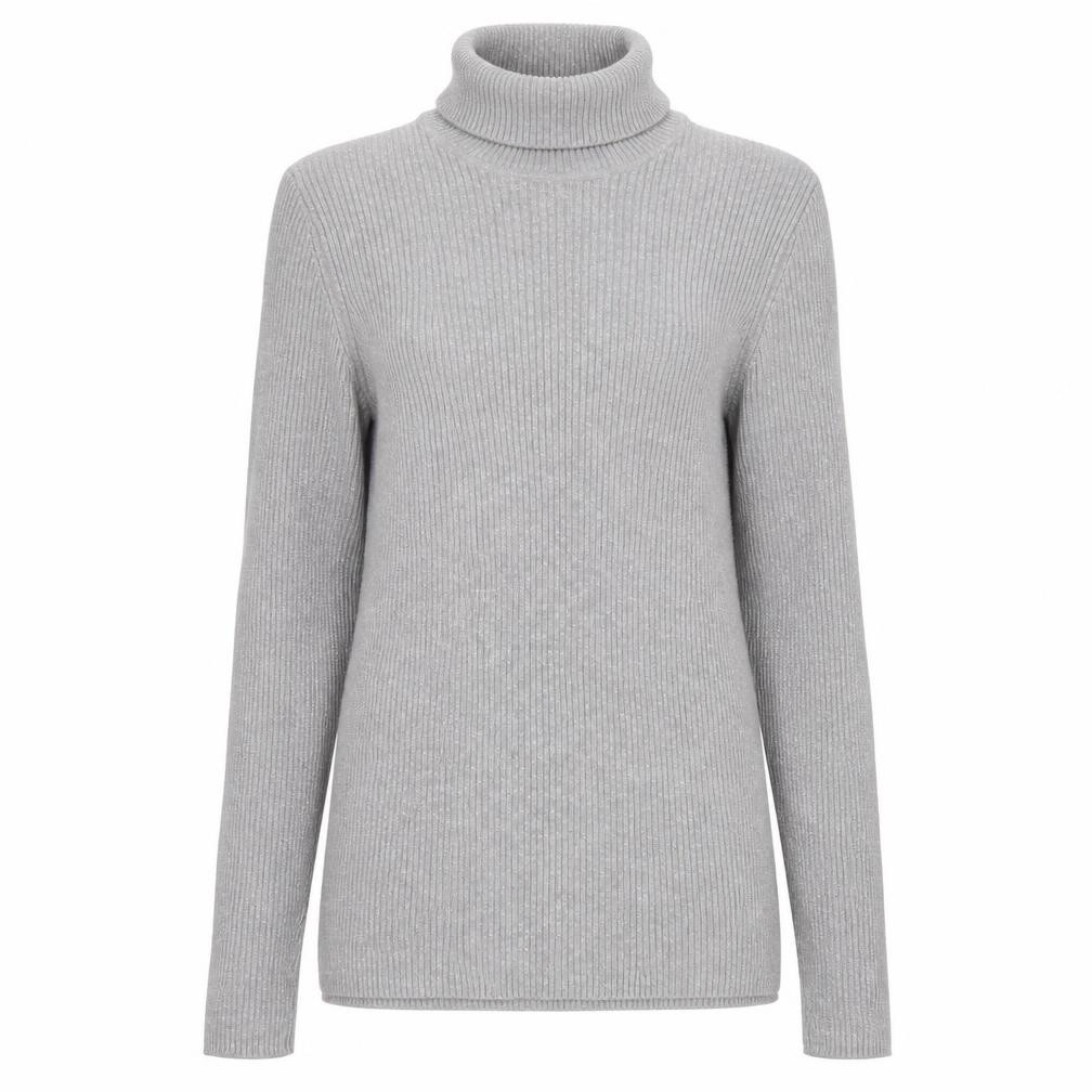Womens Basic Editions Size L Pullover Jumper Grey Roll Neck Long Sleeve Casual - front view