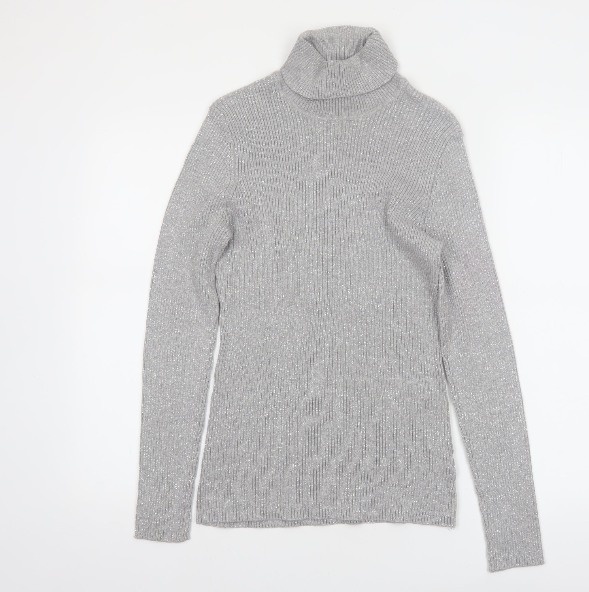 Womens Basic Editions Size L Pullover Jumper Grey Roll Neck Long Sleeve Casual - reverse view