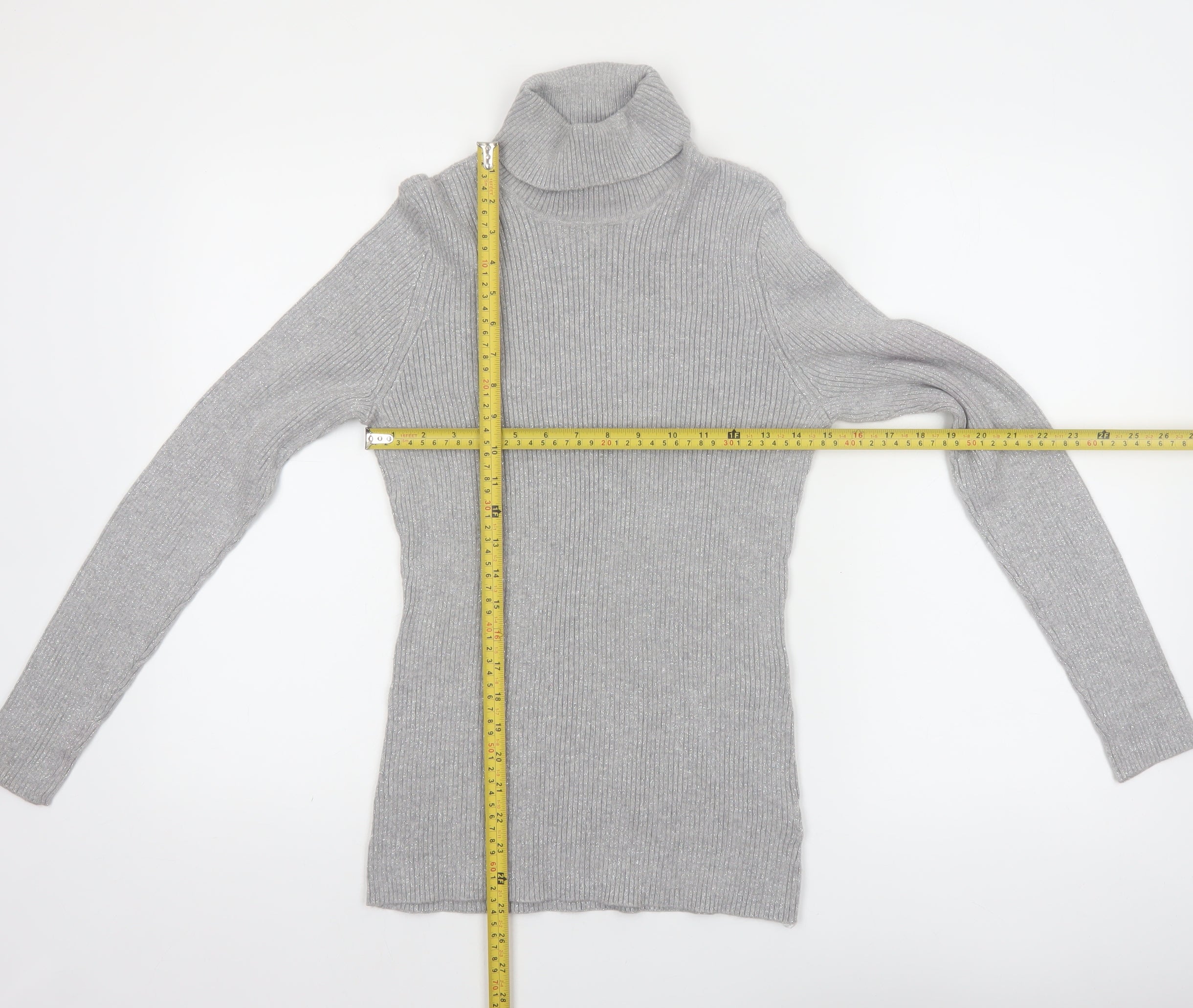 Womens Basic Editions Size L Pullover Jumper Grey Roll Neck Long Sleeve Casual - label detail