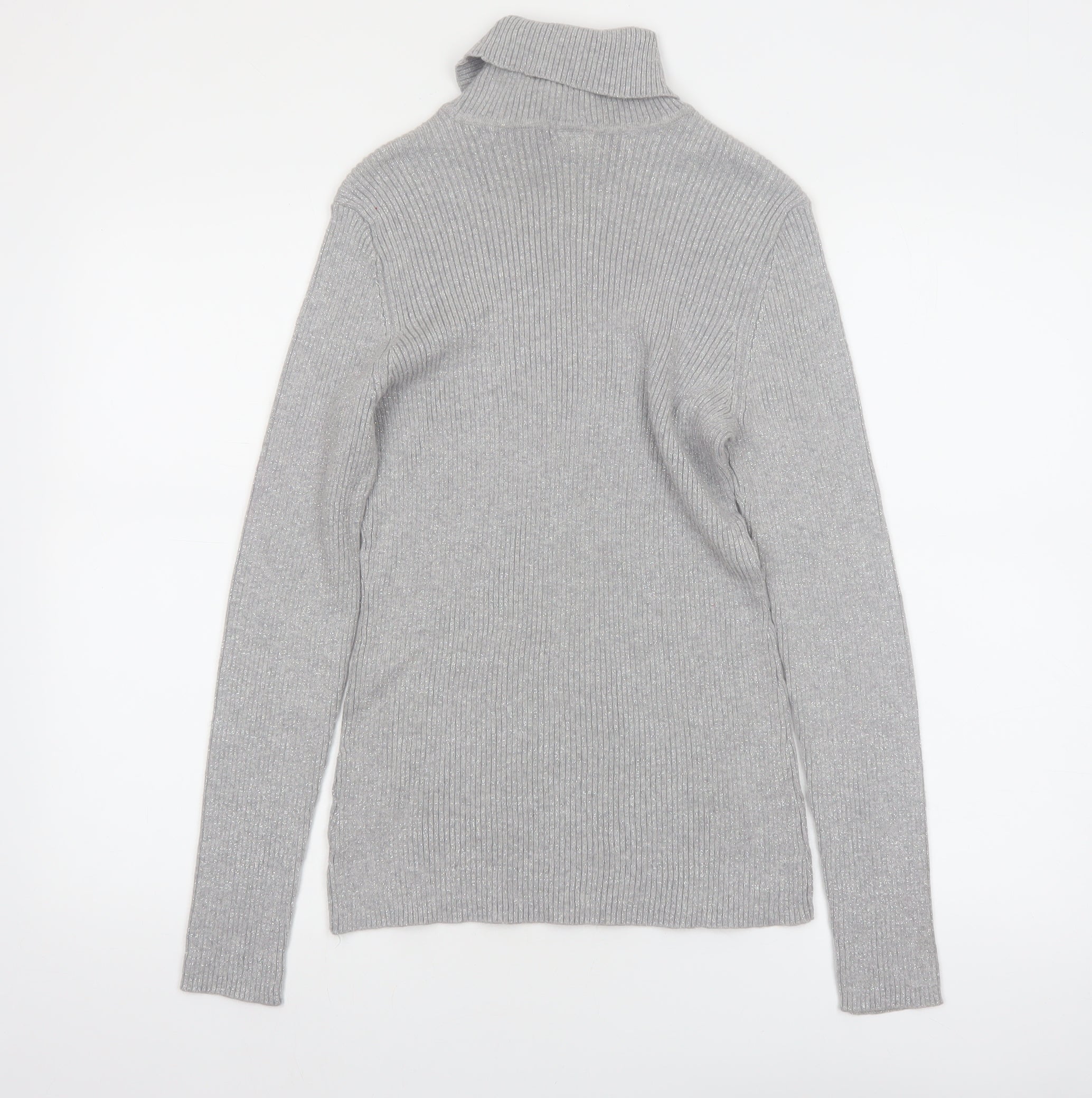 Womens Basic Editions Size L Pullover Jumper Grey Roll Neck Long Sleeve Casual - close detail