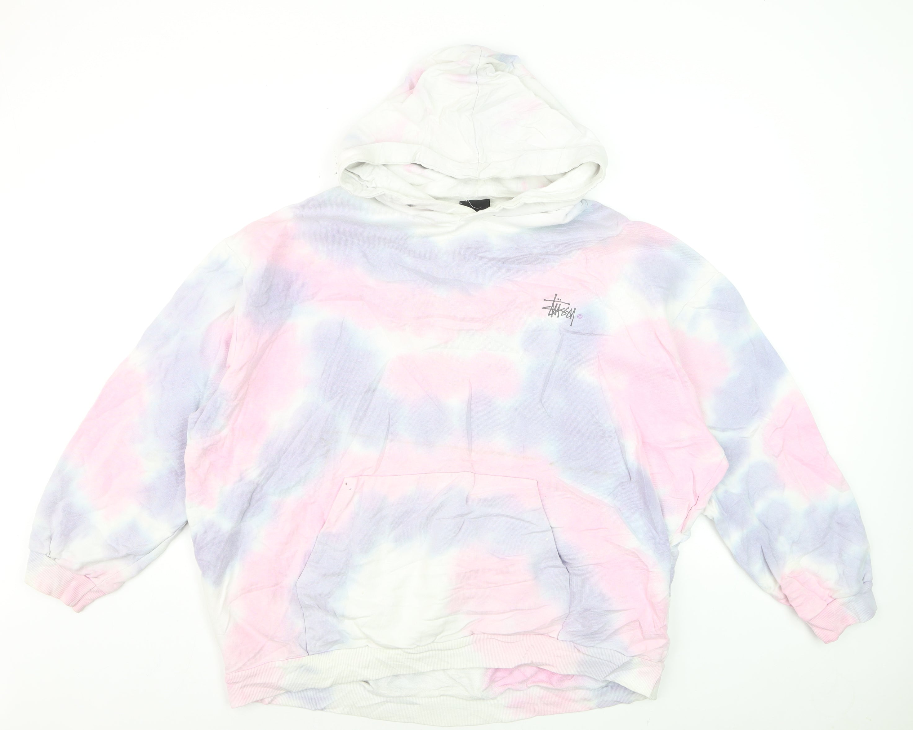 Stussy Womens Pullover Hoodie Size 10 Multicoloured Colourblock Long Sleeve Logo - reverse view