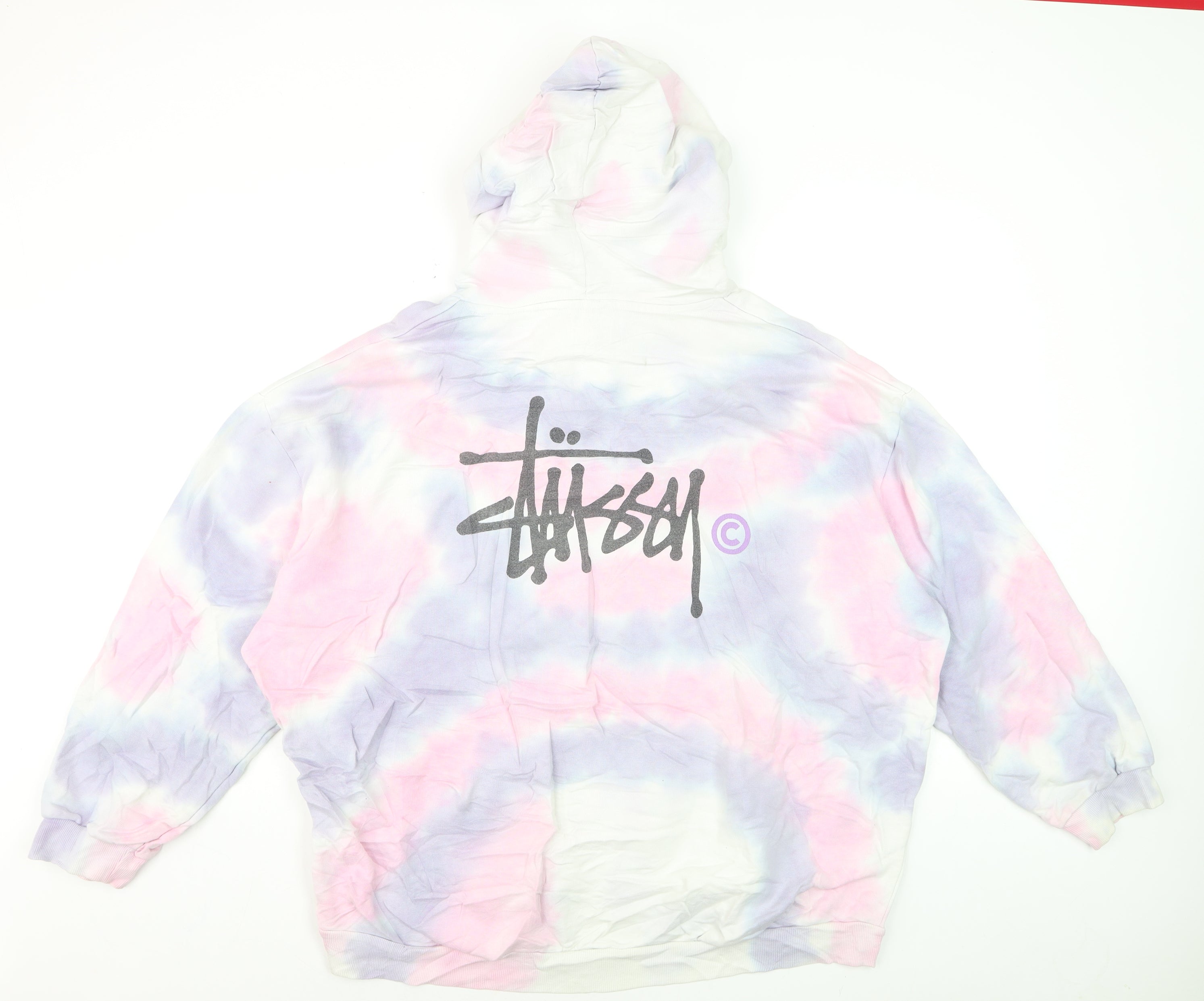 Stussy Womens Pullover Hoodie Size 10 Multicoloured Colourblock Long Sleeve Logo - close detail