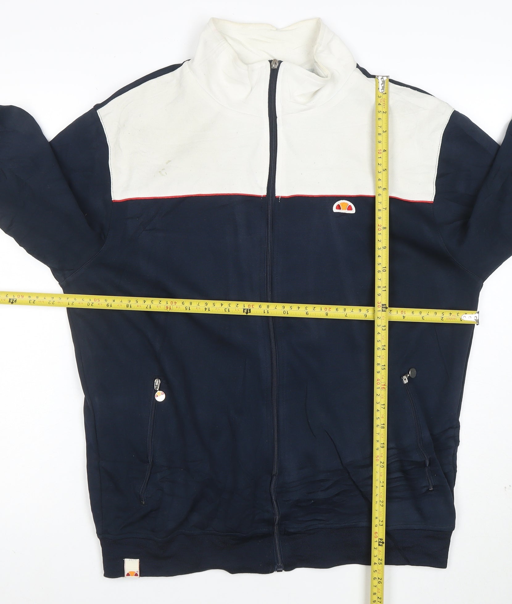 ellesse Mens Full Zip Sweatshirt Size L Blue Long Sleeve Logo - close detail