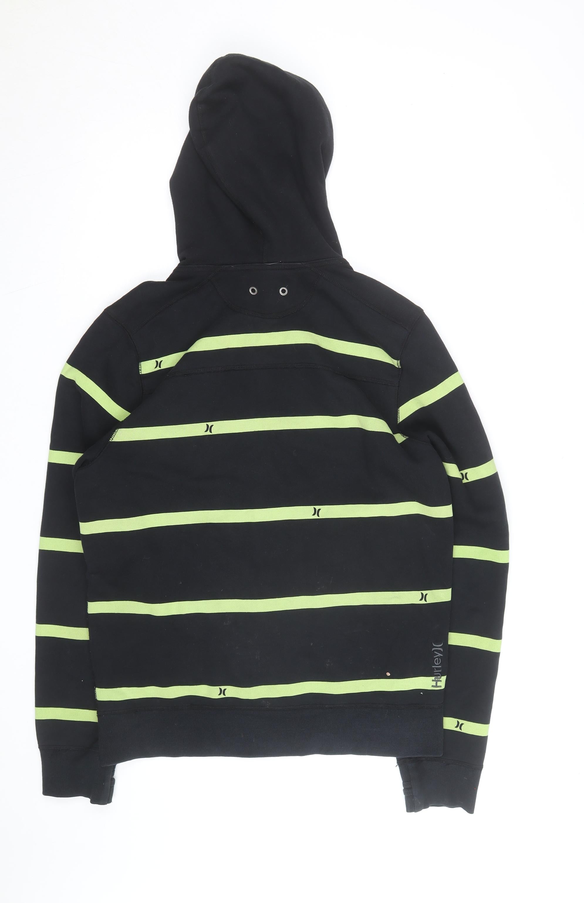 Hurley Mens Full Zip Hoodie Size M Black Striped Long Sleeve Logo - close detail