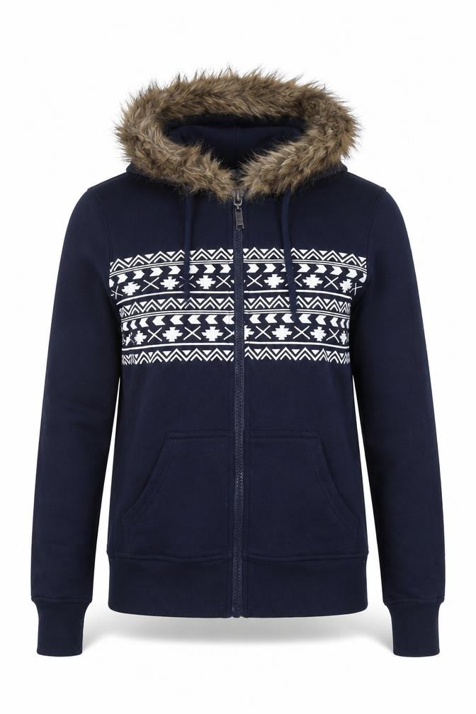 Brave Soul Womens Full Zip Hoodie Size XS Blue Fair Isle Long Sleeve Casual - front view