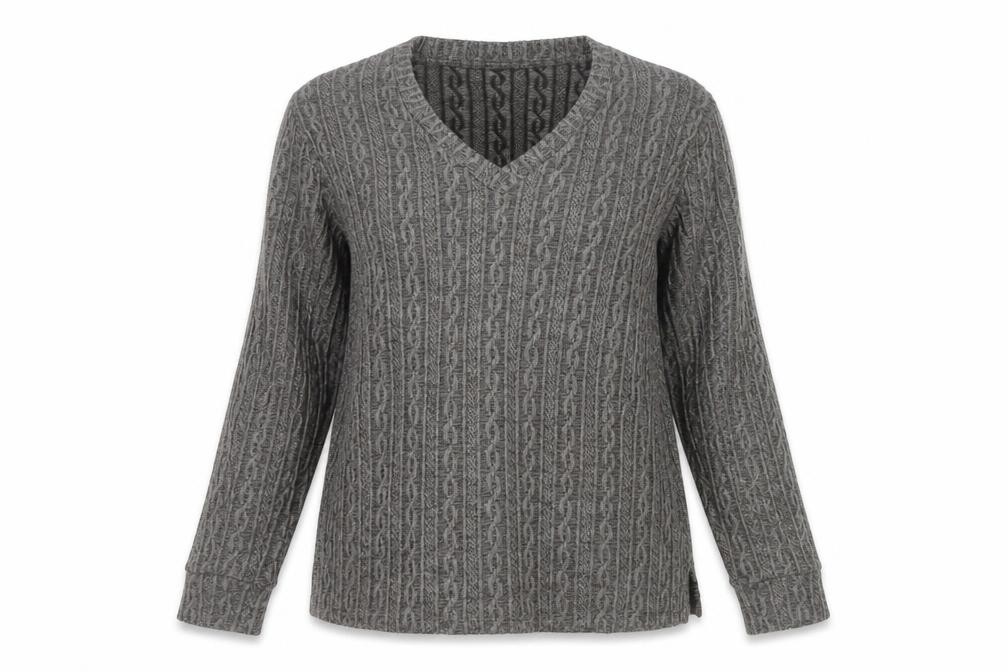 Womens DAGi Size XL Pullover Jumper Grey V-Neck Cable-Knit Long Sleeve Casual - front view