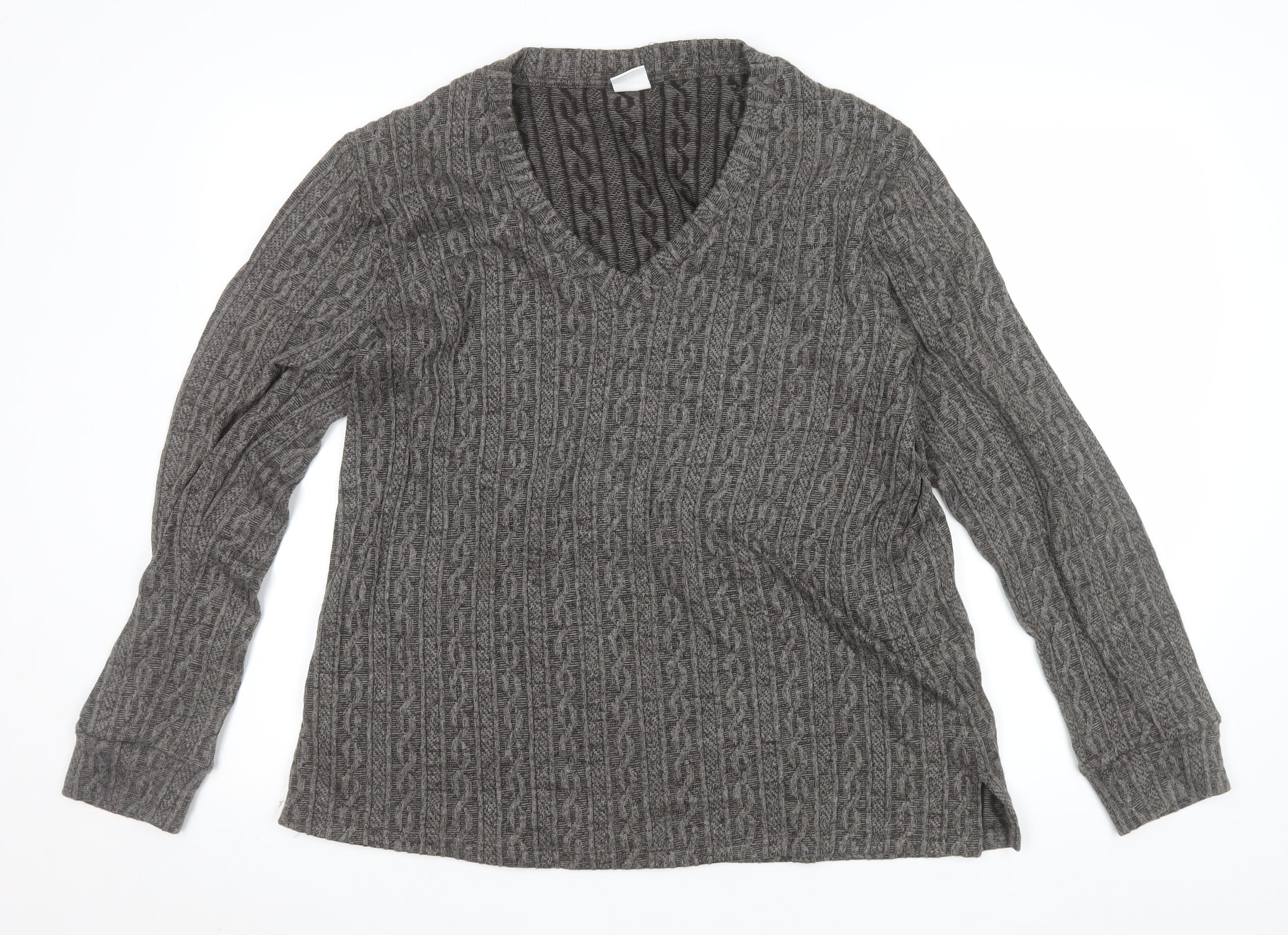 Womens DAGi Size XL Pullover Jumper Grey V-Neck Cable-Knit Long Sleeve Casual - reverse view