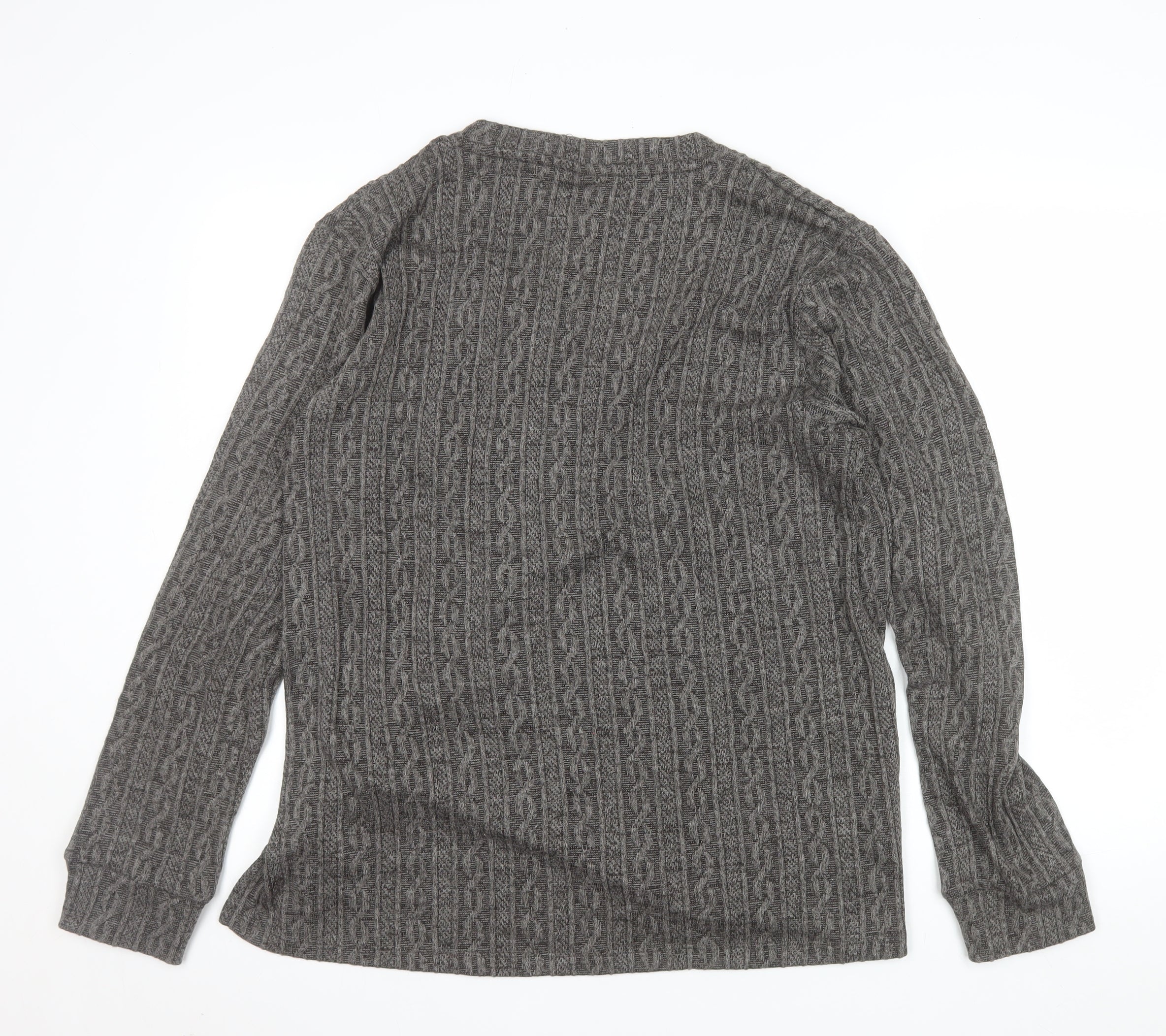 Womens DAGi Size XL Pullover Jumper Grey V-Neck Cable-Knit Long Sleeve Casual - close detail