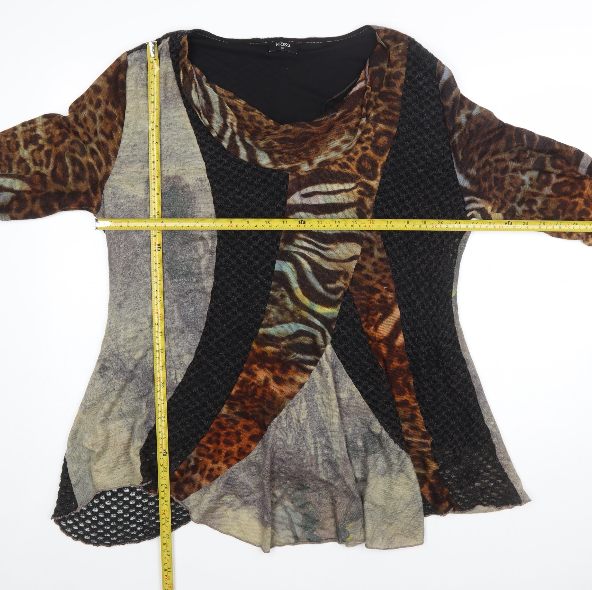 Womens Klass Size 2XL Tunic Jumper Brown Cowl Neck Animal Print Long Sleeve - label detail