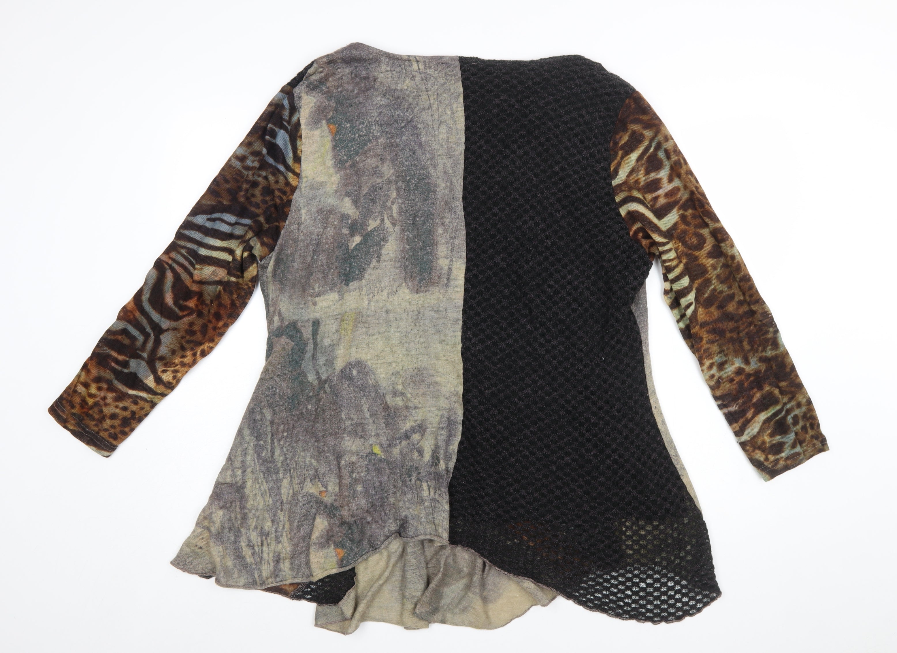Womens Klass Size 2XL Tunic Jumper Brown Cowl Neck Animal Print Long Sleeve - close detail