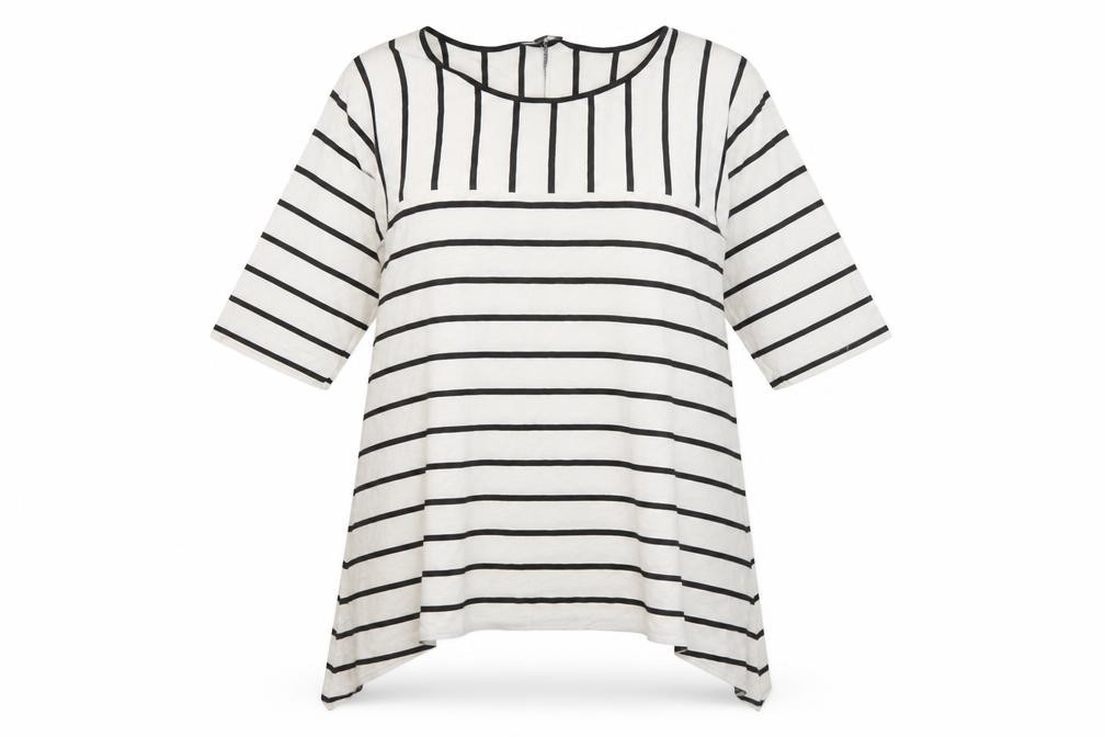 Saloos Womens Tunic T-Shirt Size 20 White Striped Scoop Neck 3/4 Sleeve Casual - front view