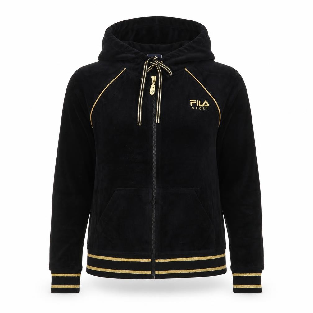 FILA Womens Full Zip Hoodie Size M Black Long Sleeve Casual Embroidered - front view
